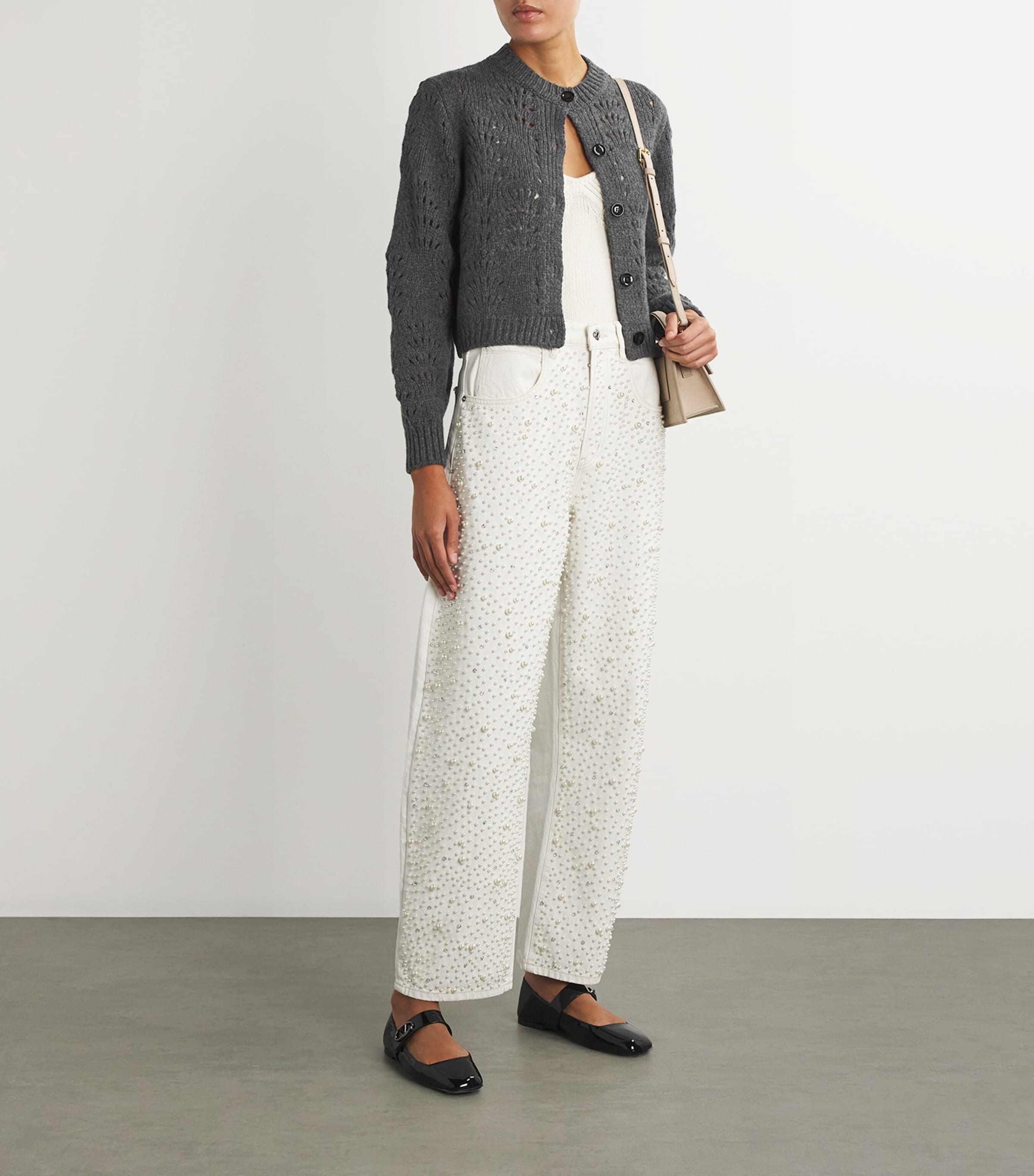 FRAME Womens Wool Textured Stitch Cardigan Dark Gris Heather Image 2