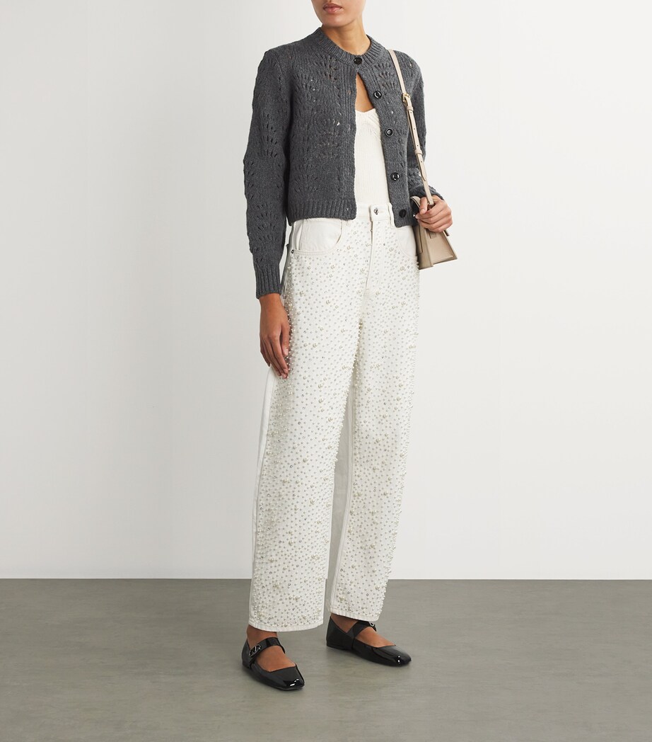 FRAME Womens Wool Textured Stitch Cardigan Dark Gris Heather Image 2