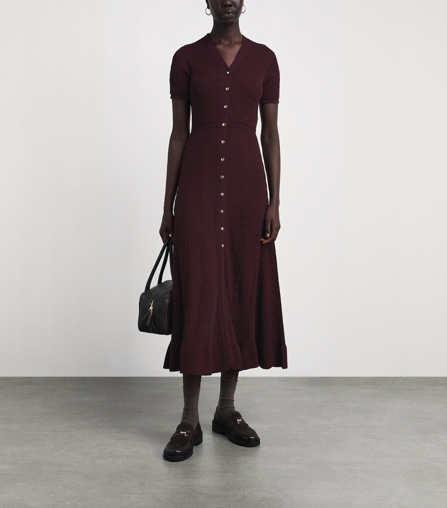 Maje Womens Cable-Knit Button Midi Dress Burgundy Image 2