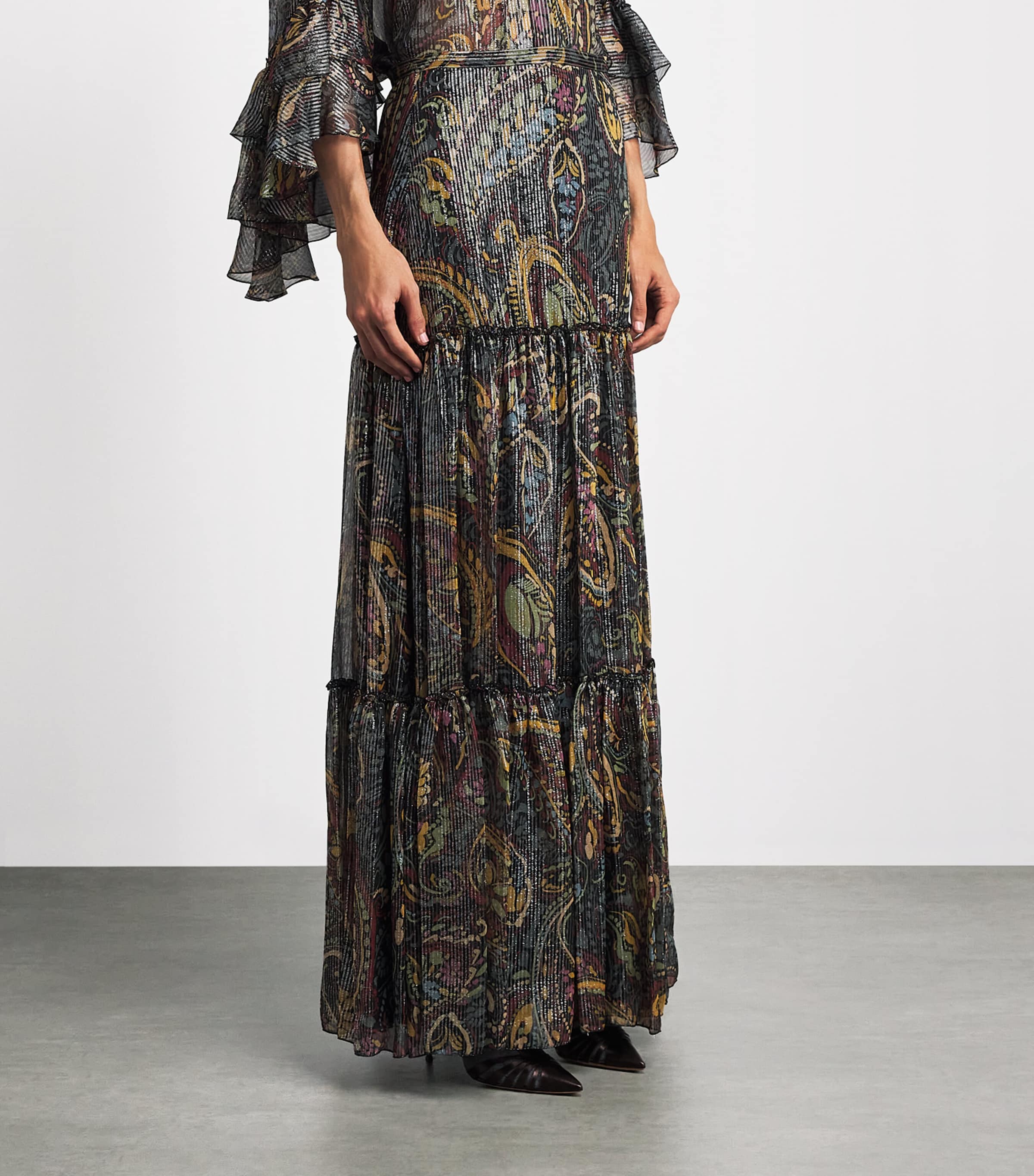Etro Womens Silk-Blend Paisley Maxi Skirt Print/black Bs Image 4