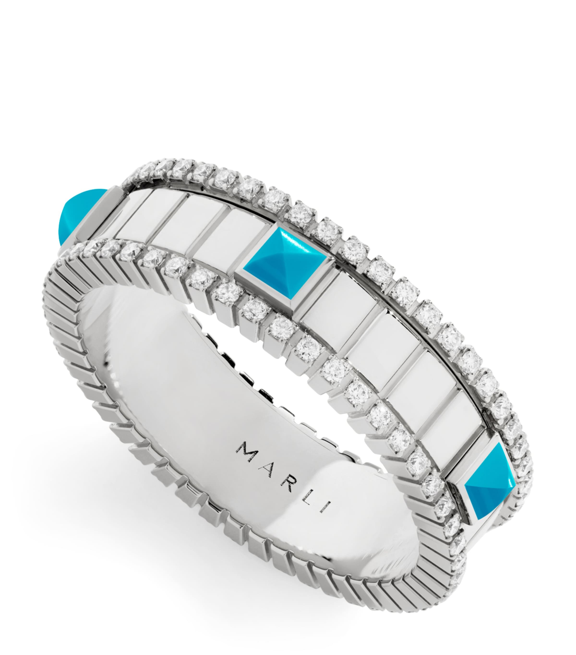 White Gold, Diamond and Turquoise Life Spinning Ring WHITE GOLD Image 1
