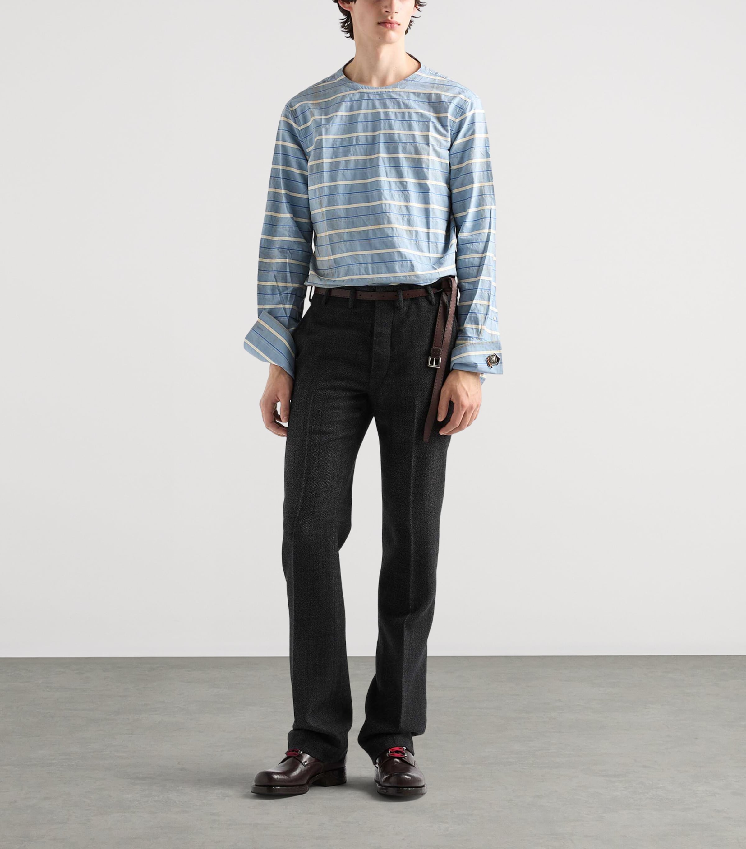 Prada Mens Cotton Stripe Shirt Light Blue Image 2