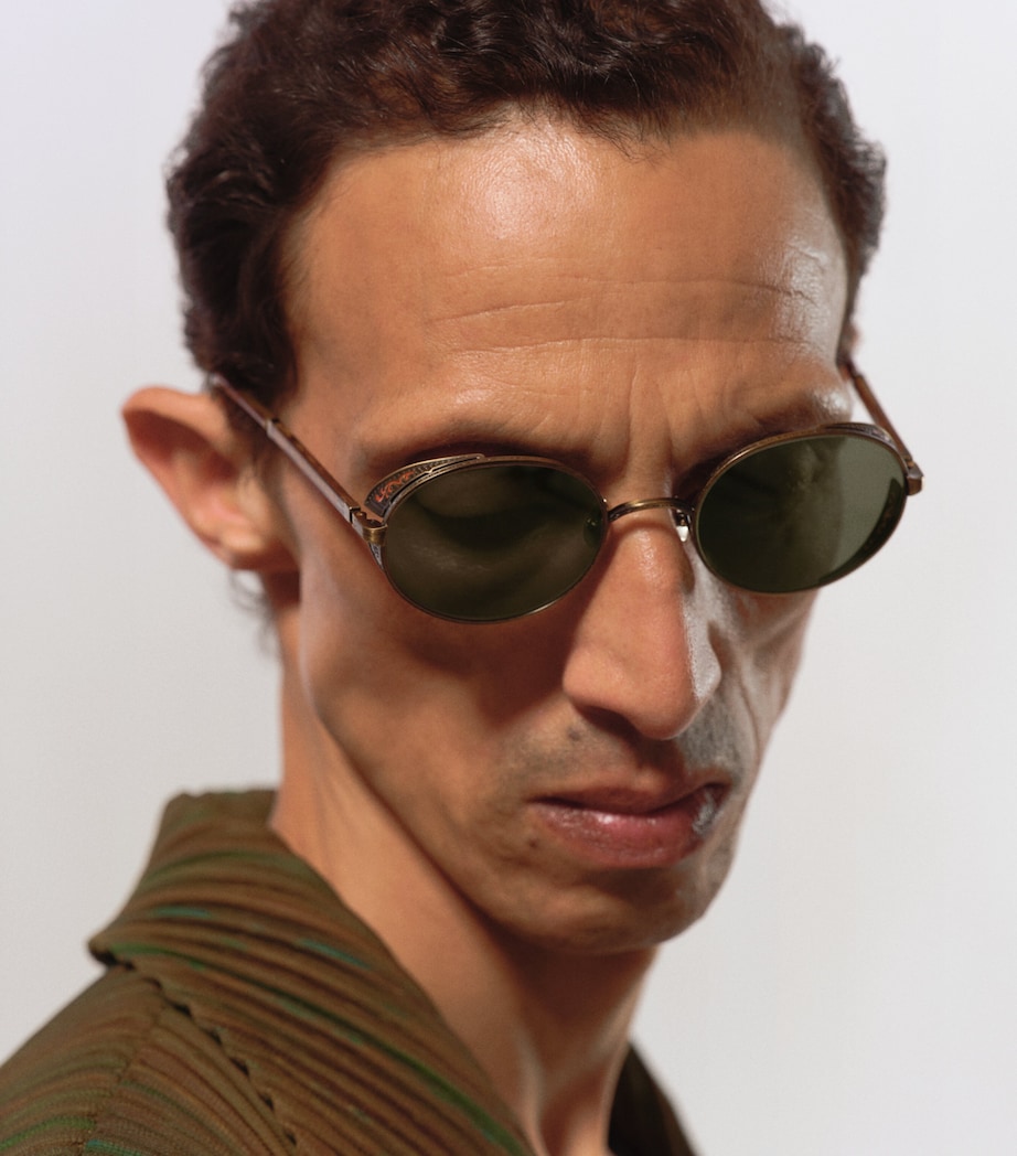 Matsuda M3137 Round Sunglasses Antqu Gld Orng Brn Image 2
