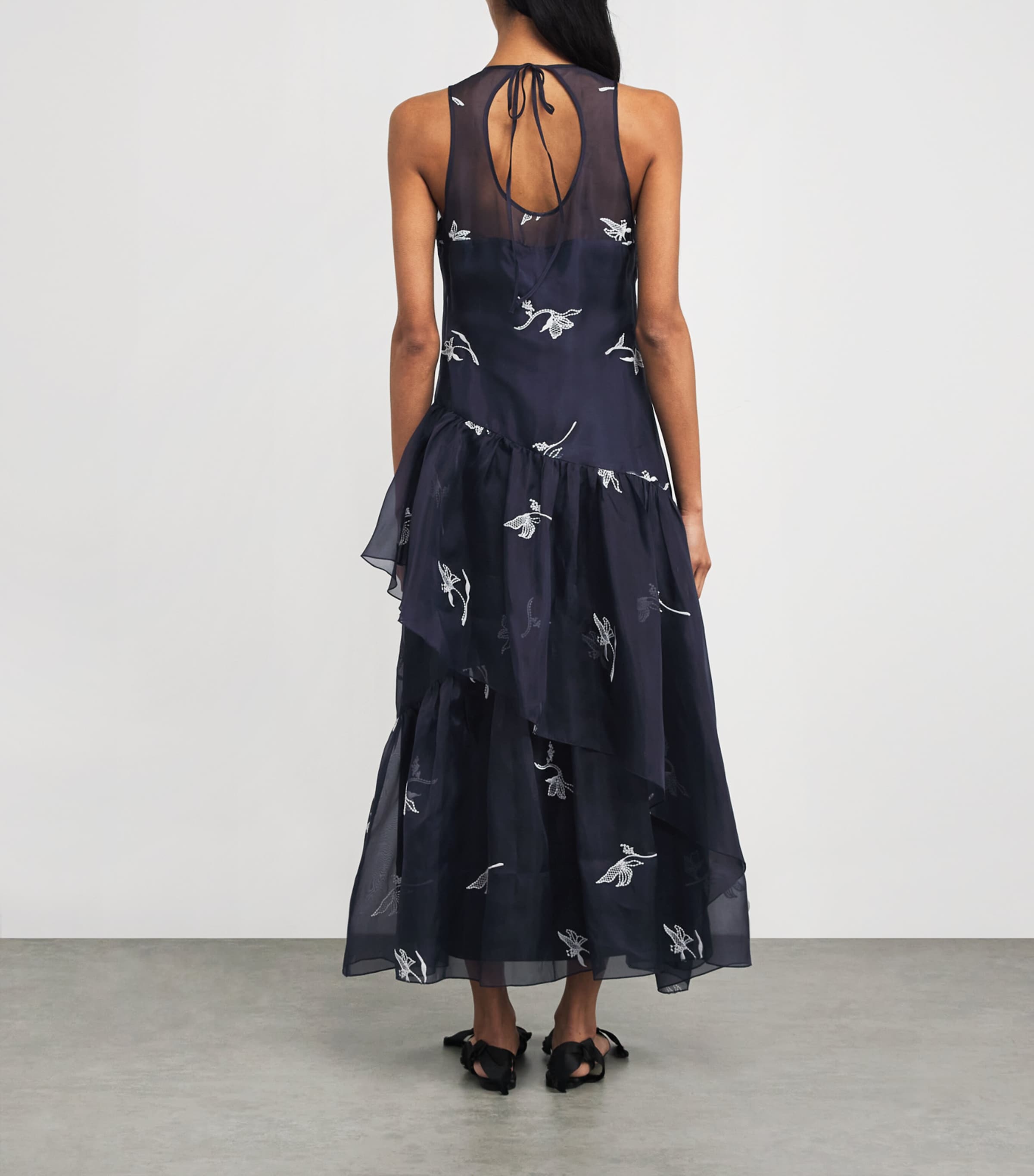 Cinq A Sept Womens Silk Embroidered Roberta Midi Dress Navy/ivory Image 3
