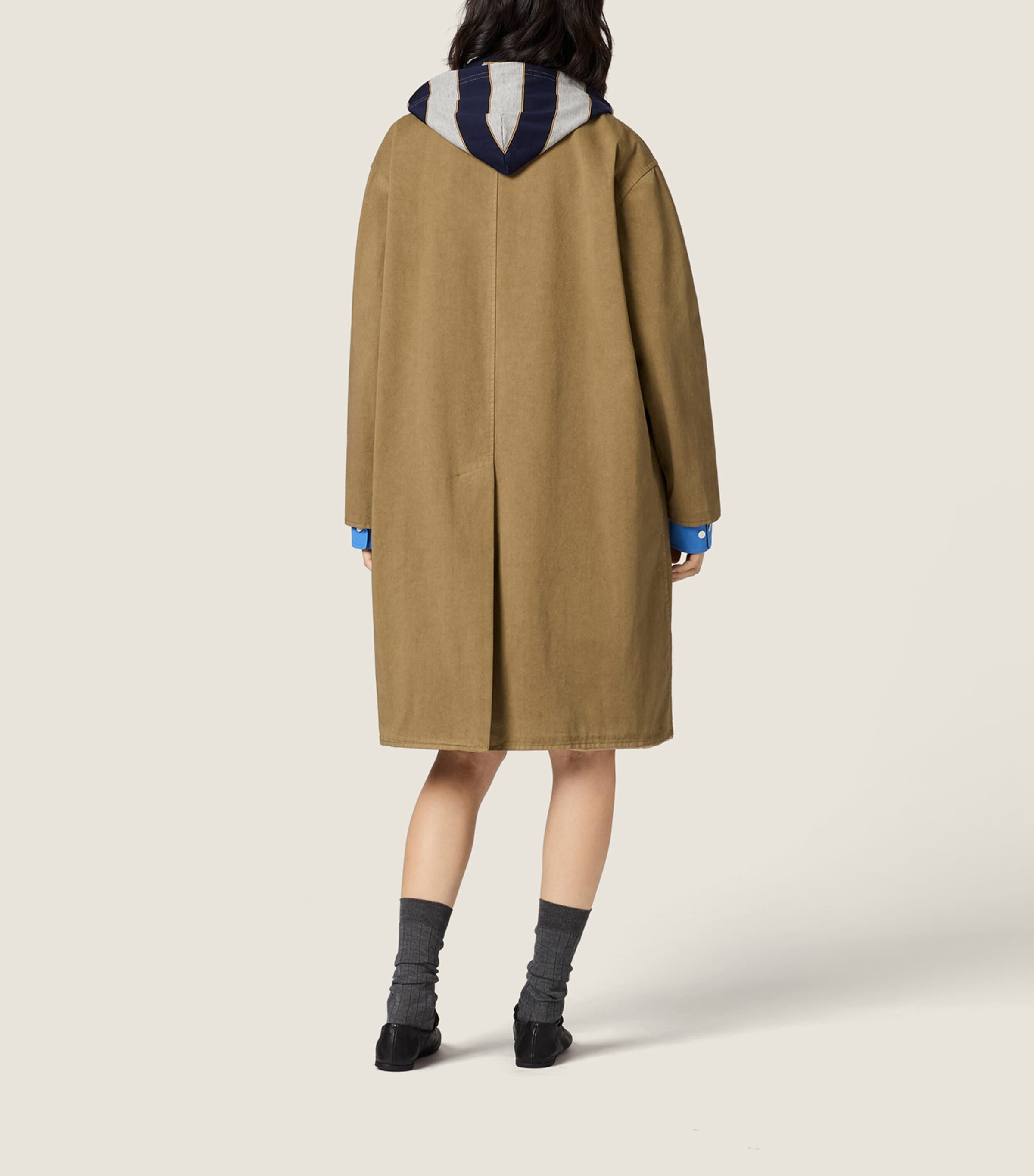 Miu Miu Womens Gabardine Hooded Trench Coat Neutral Image 3