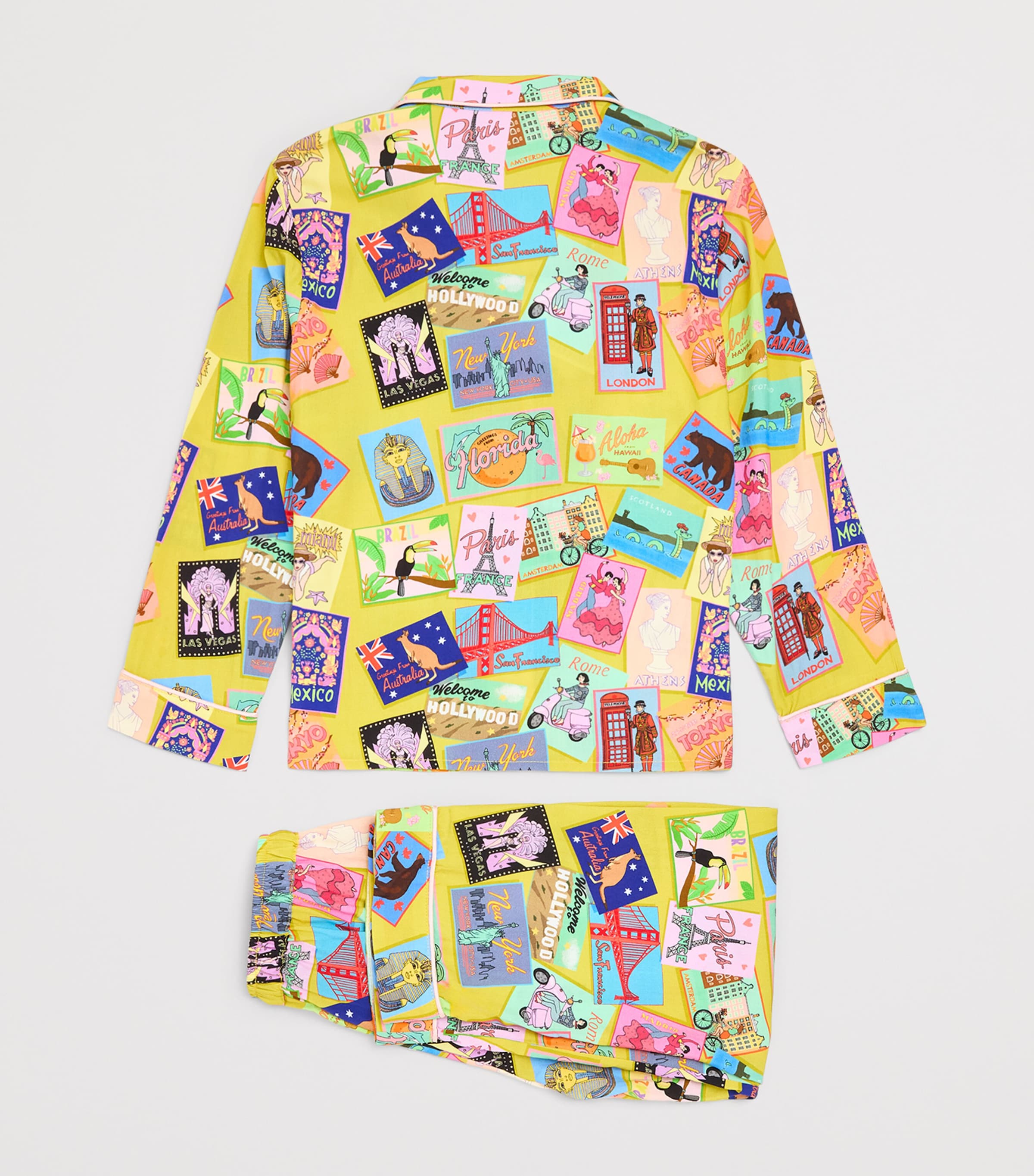 KAREN MABON KIDS Postcard Print Pyjama Set (2-13 Years) Mustard Image 2