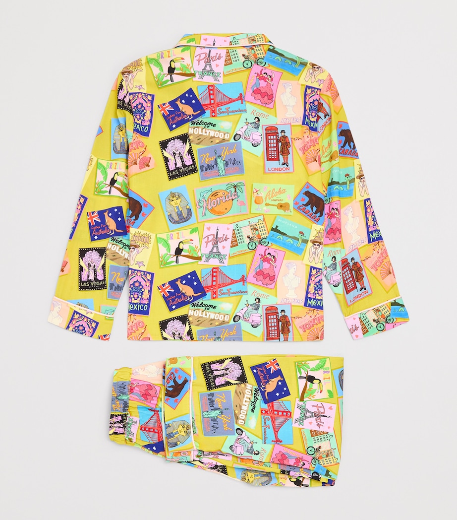 KAREN MABON KIDS Postcard Print Pyjama Set (2-13 Years) Mustard Image 2