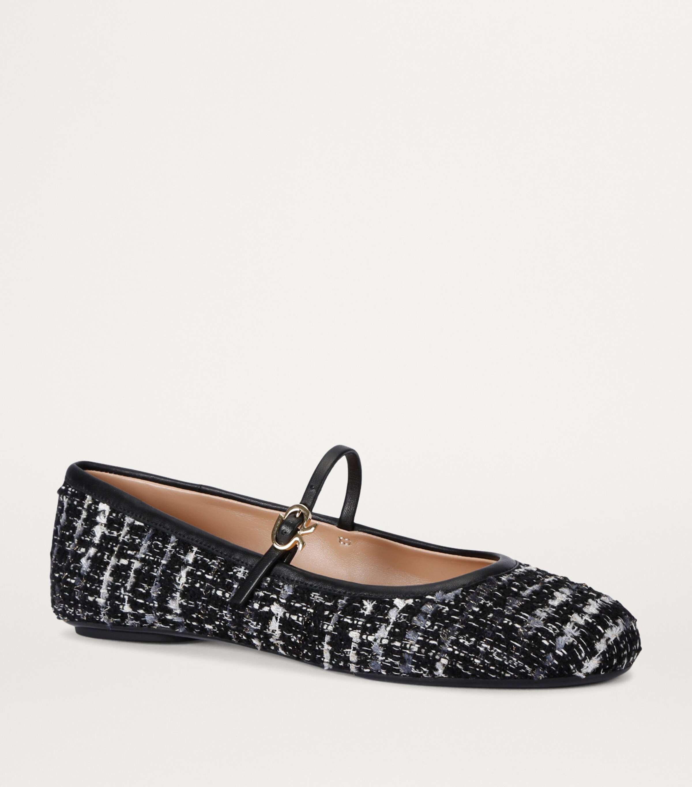 Gianvito Rossi Tweed Carla Ballet Flats Blk/white Image 3