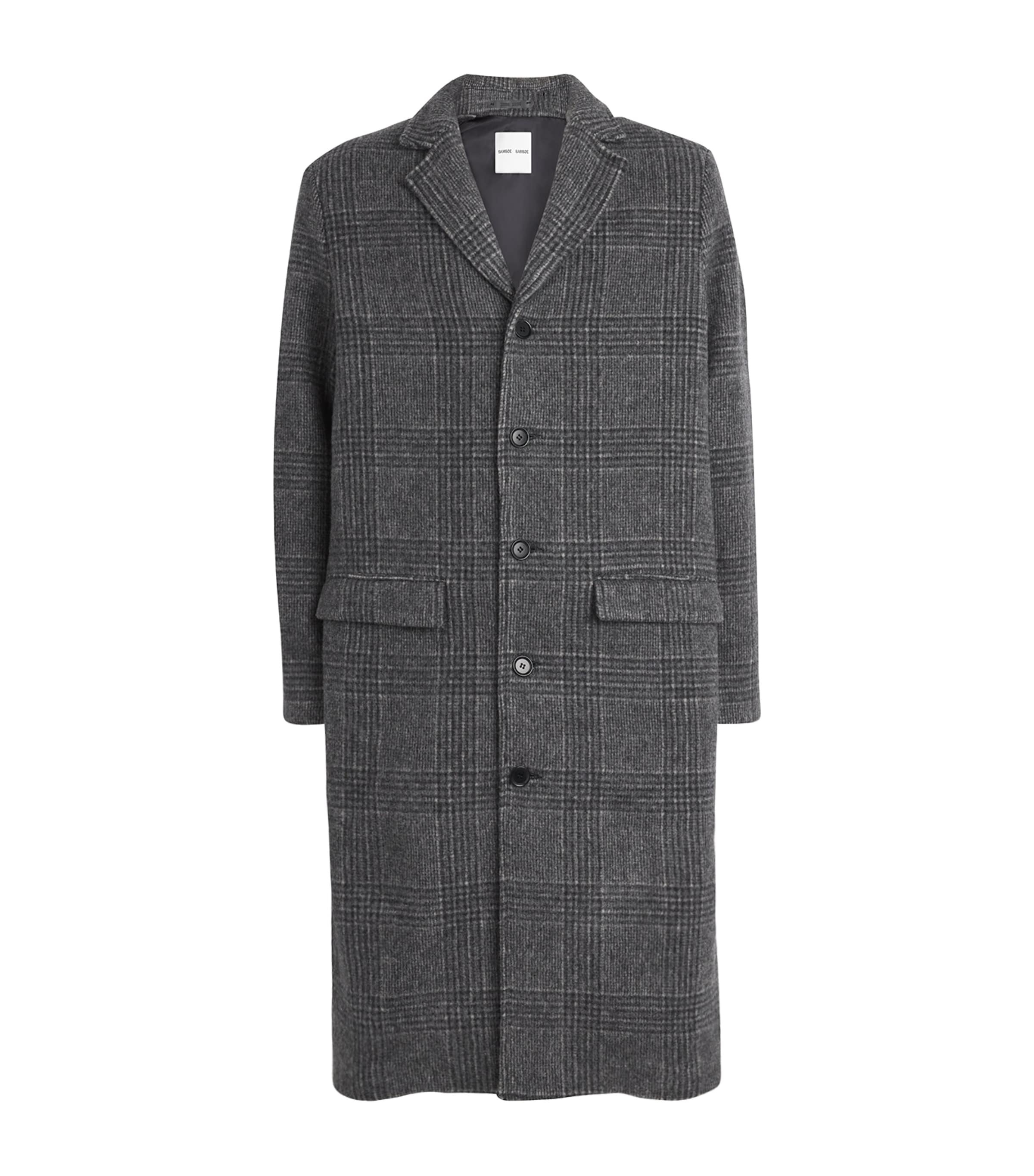 Samsoe & Samsoe Checked-pattern Single-breasted Coat In Gray
