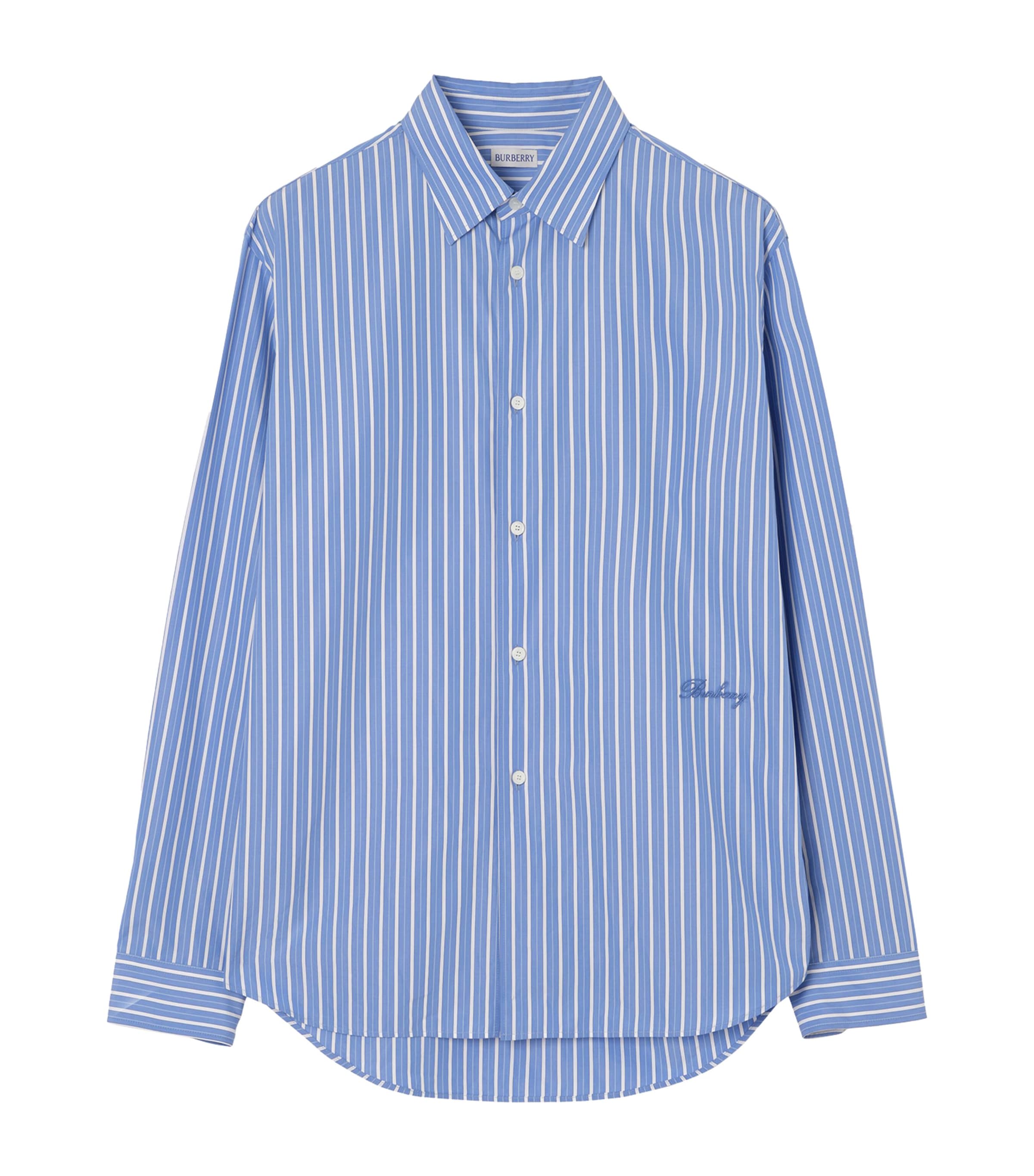 Burberry Mens Cotton Striped Shirt Classic Blue/white Image 1