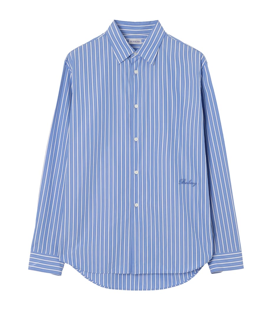 Burberry Mens Cotton Striped Shirt Classic Blue/white Image 1