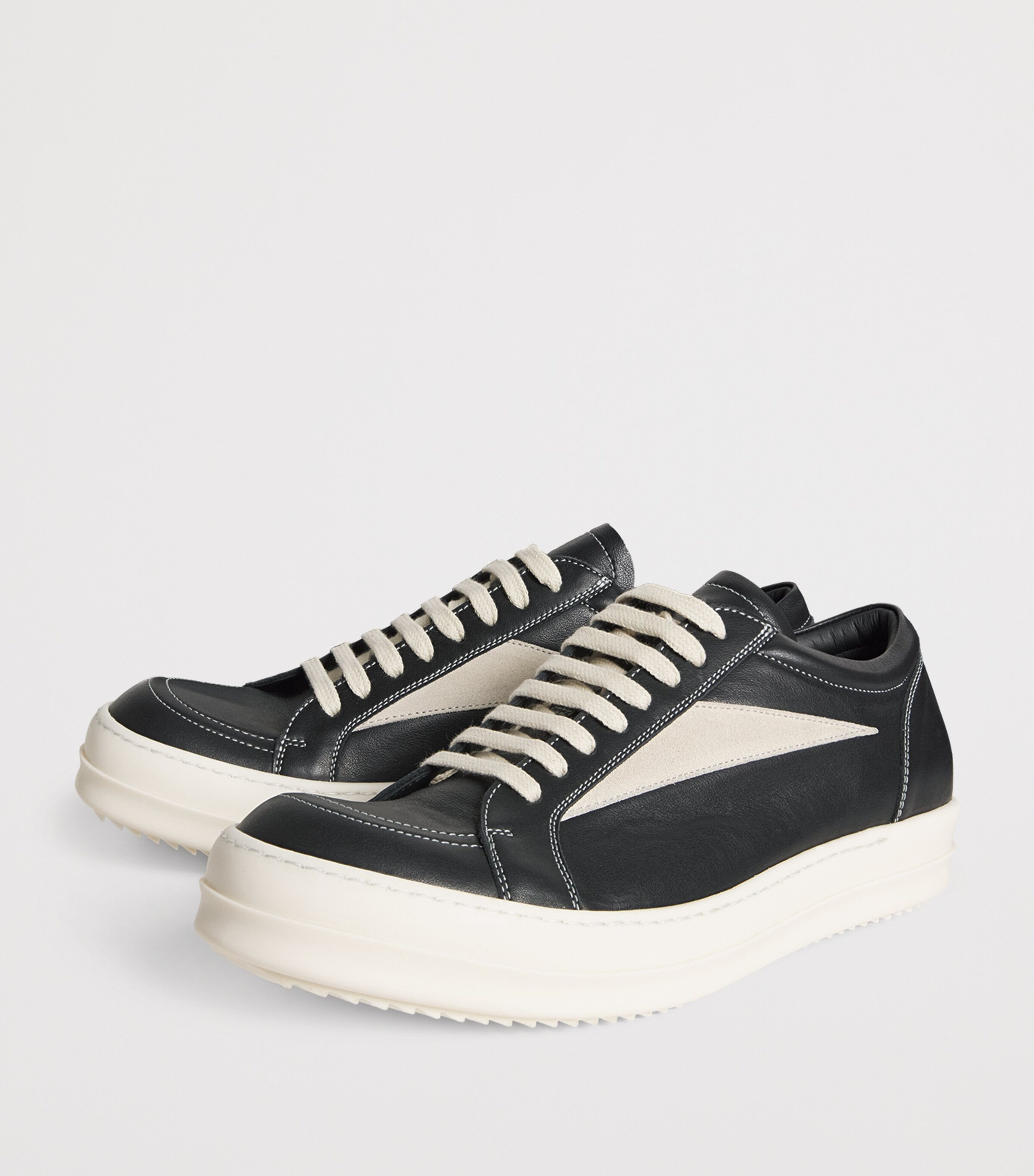 Rick Owens Leather Vintage Low-Top Sneakers Black/milk/milk Image 3