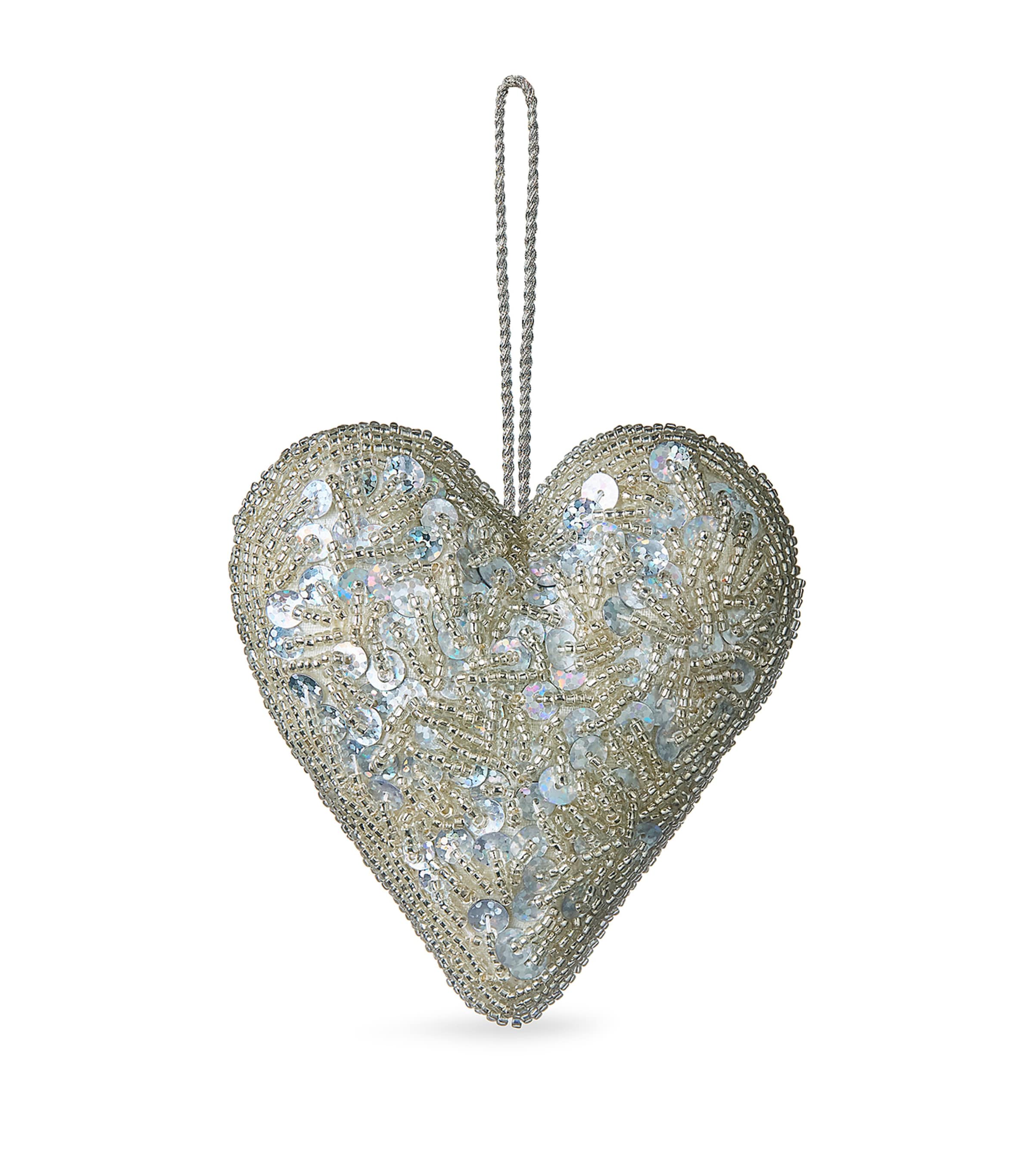 Sudha Pennathur Sequin And Bead Heart Tree Decoration In Silver