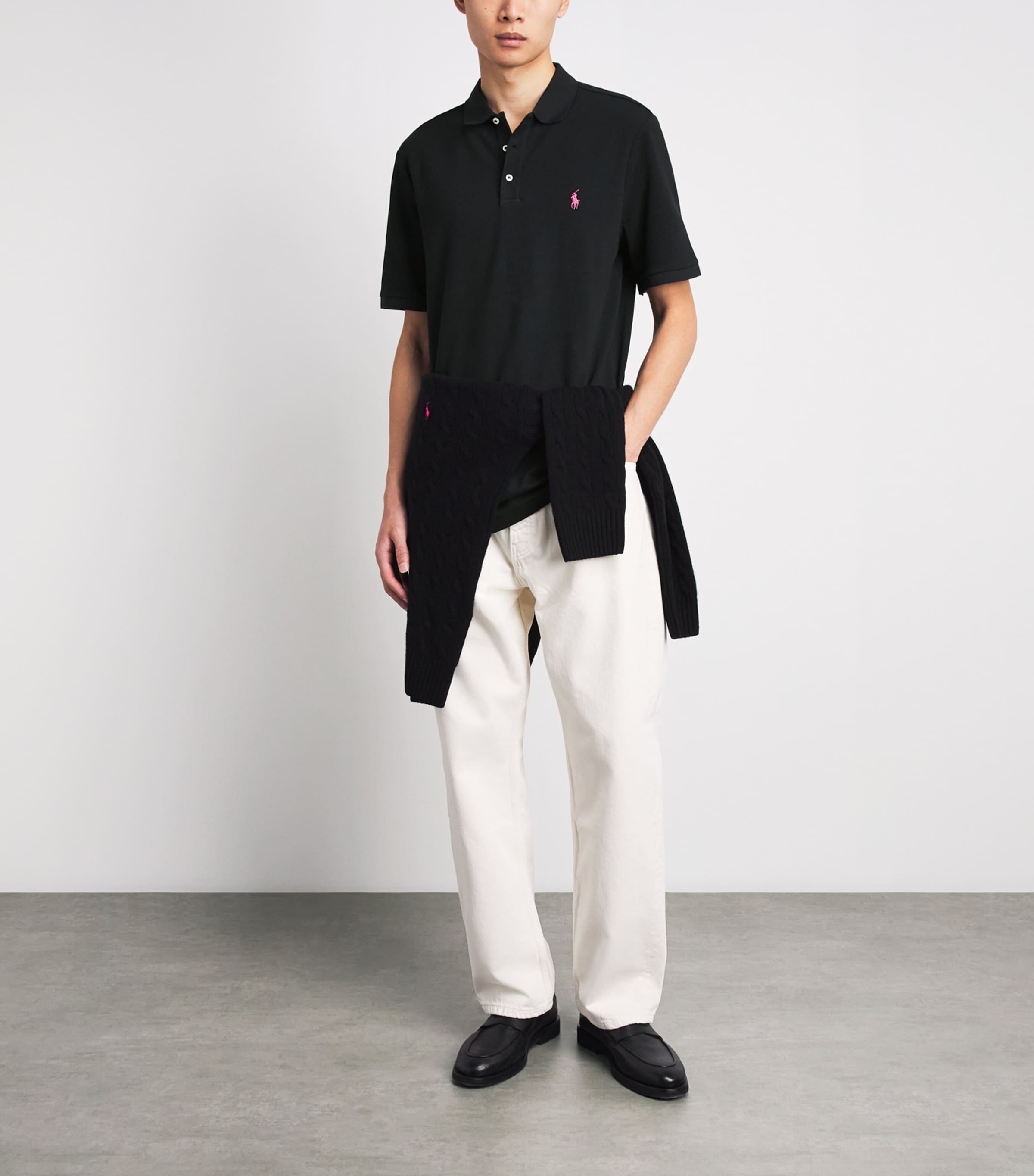 Polo Ralph Lauren Black Stretch-Cotton Pink Pony Polo Shirt