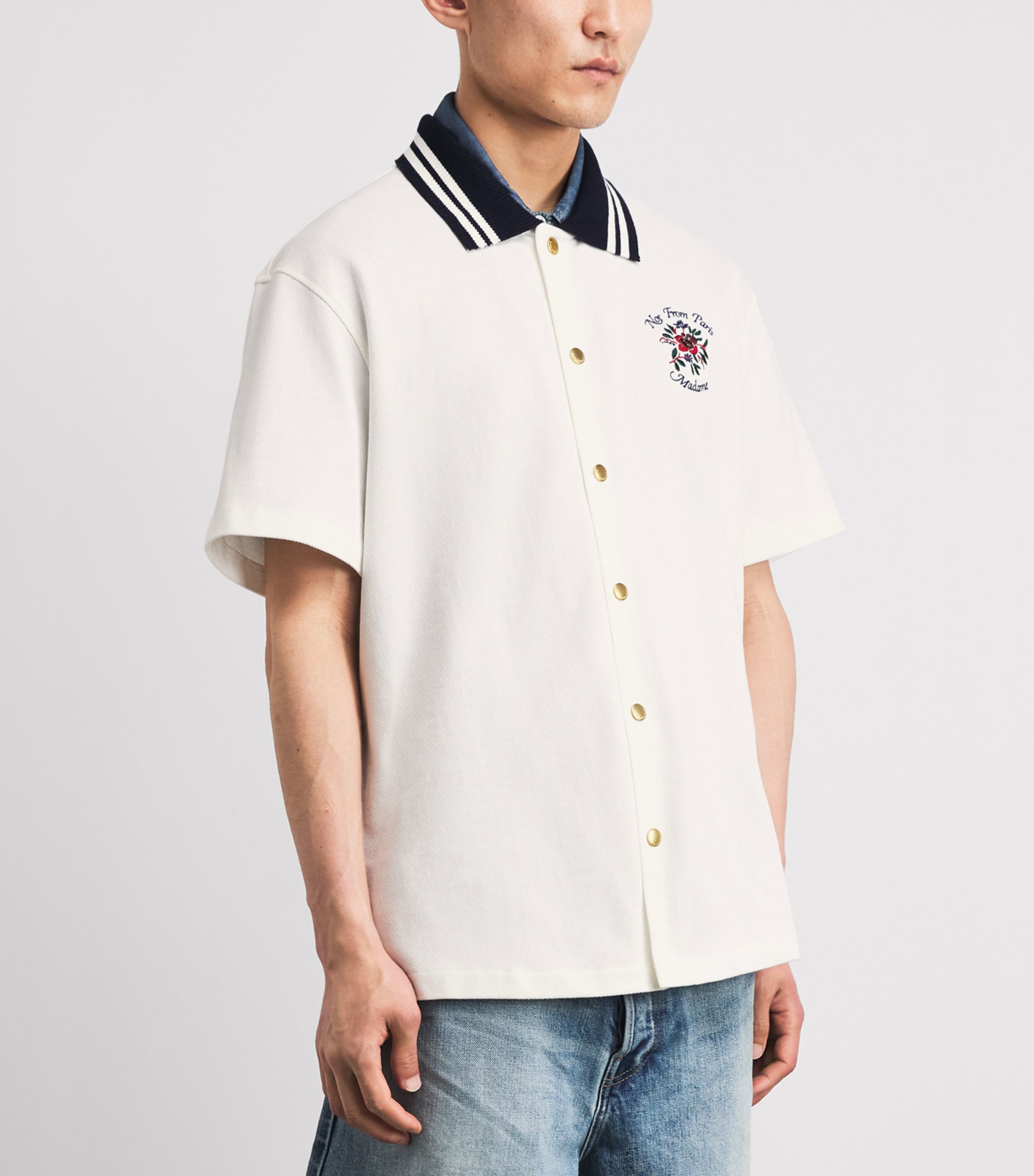 Drôle De Monsieur Mens Cotton Piqué Embroidered Shirt Off White Image 4