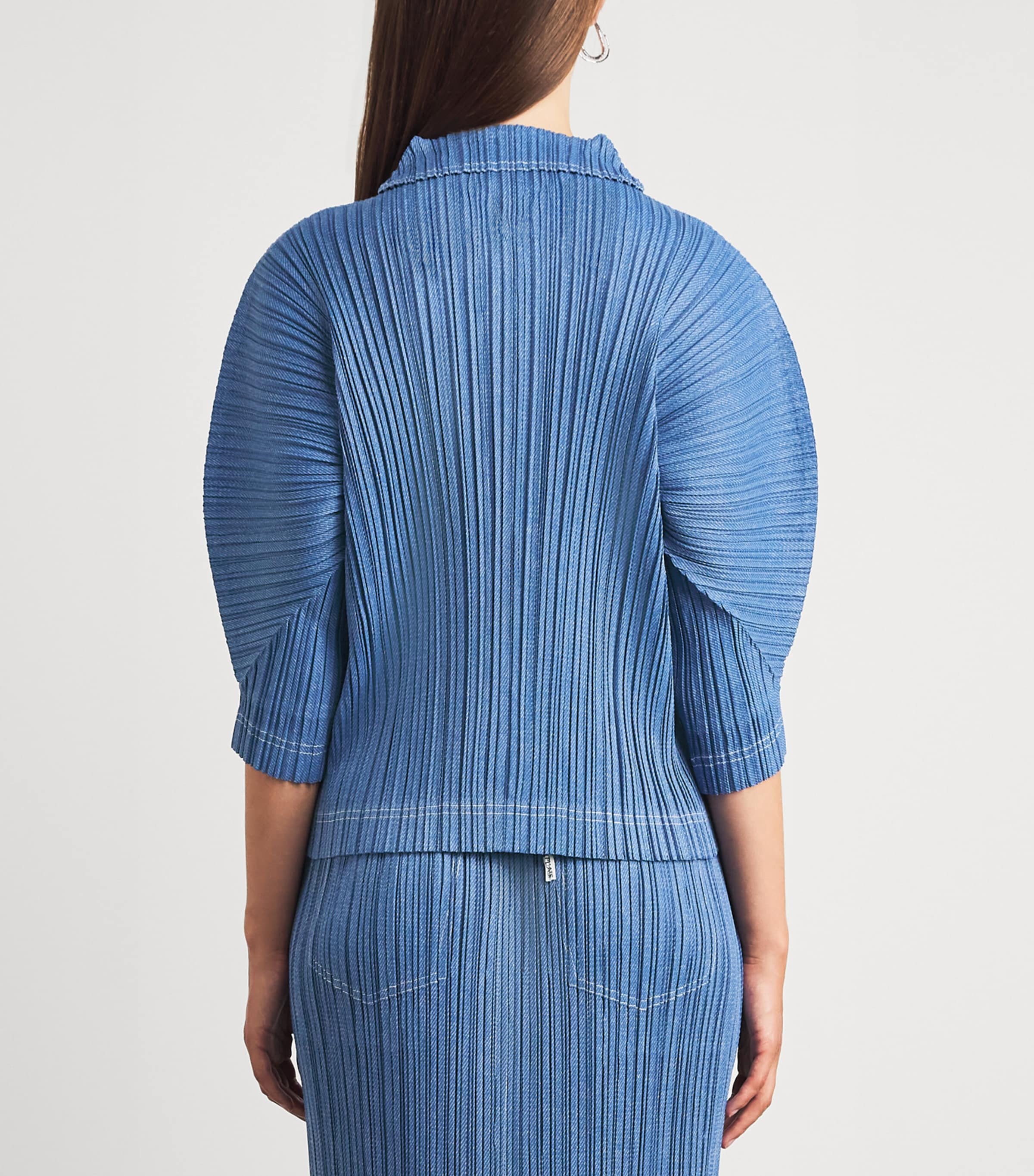 Pleats Please Issey Miyake Blue Cotton Denim Collared Top | Harrods US
