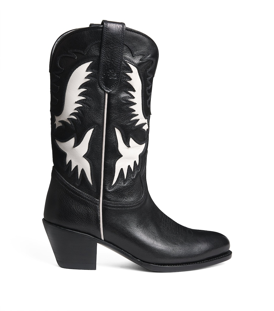 Leather Western Cowboy Boots 60 BLACK/CREAM Image 1