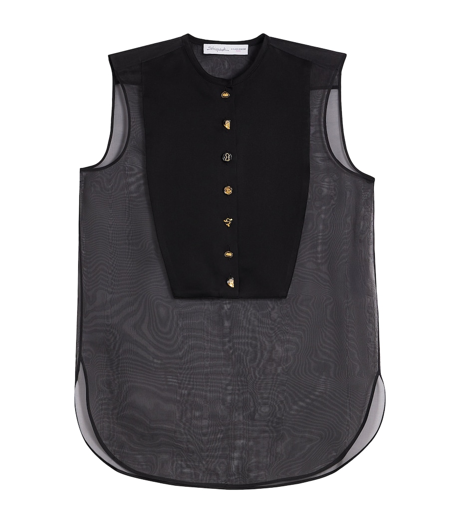 Schiaparelli Womens Silk Embellished Bib Top Black Image 1
