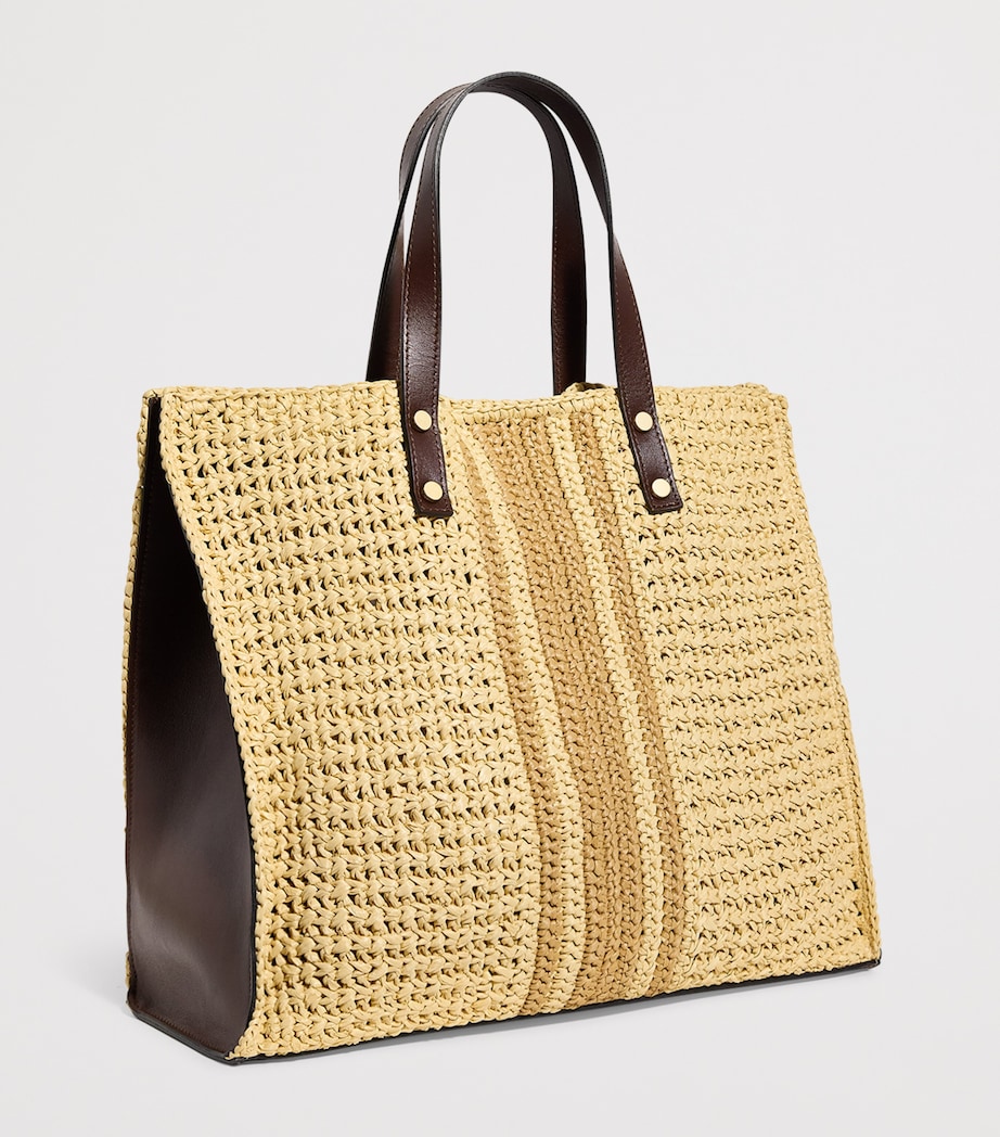 Eleventy Raffia-Leather Two-Tone Tote Bag Avorio Image 3