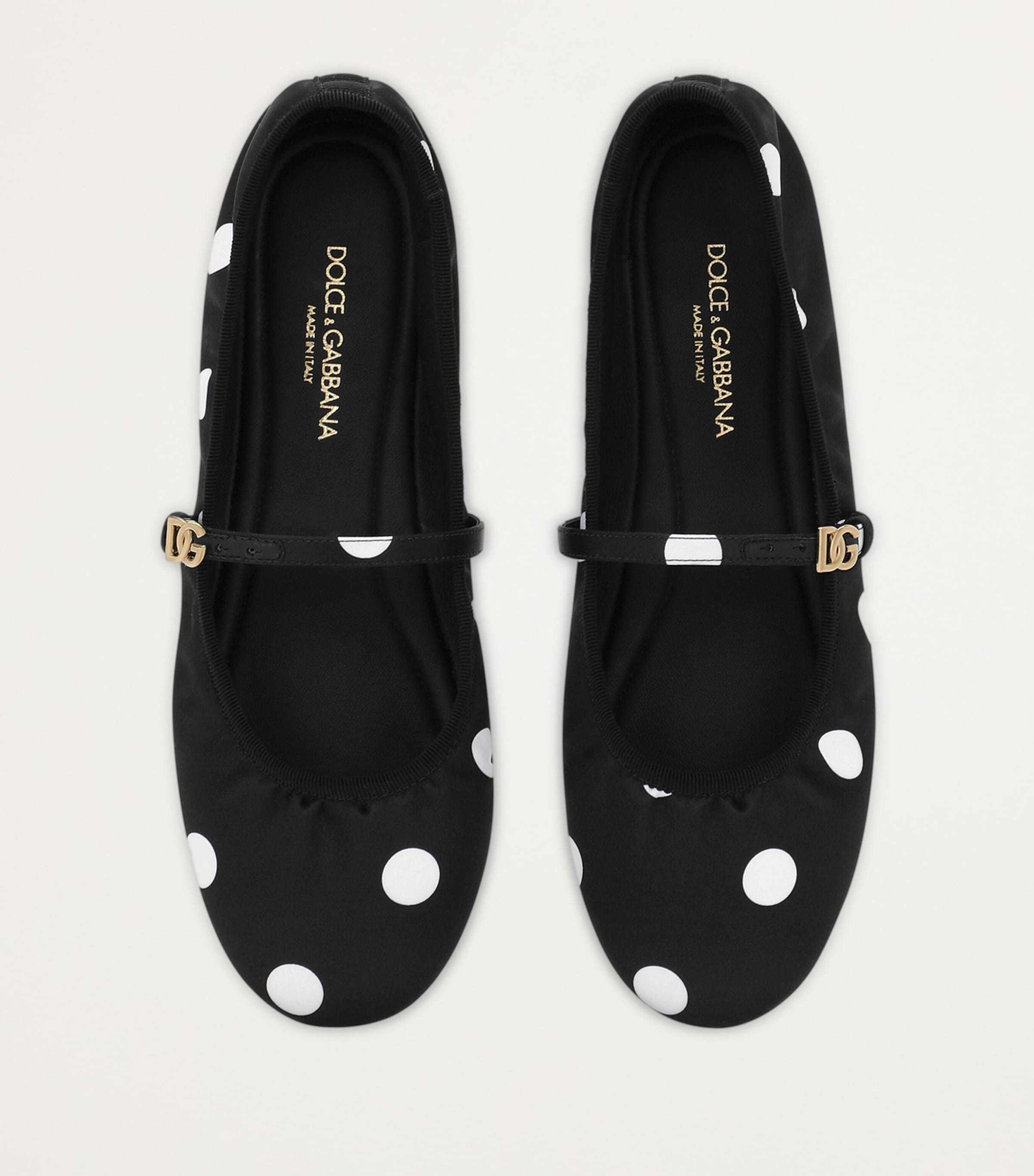 バレエシューズ Dolce & Gabbana Polka-Dot Print Satin Ballerinas Black Satin ballet flats with polka dot pattern Dolce