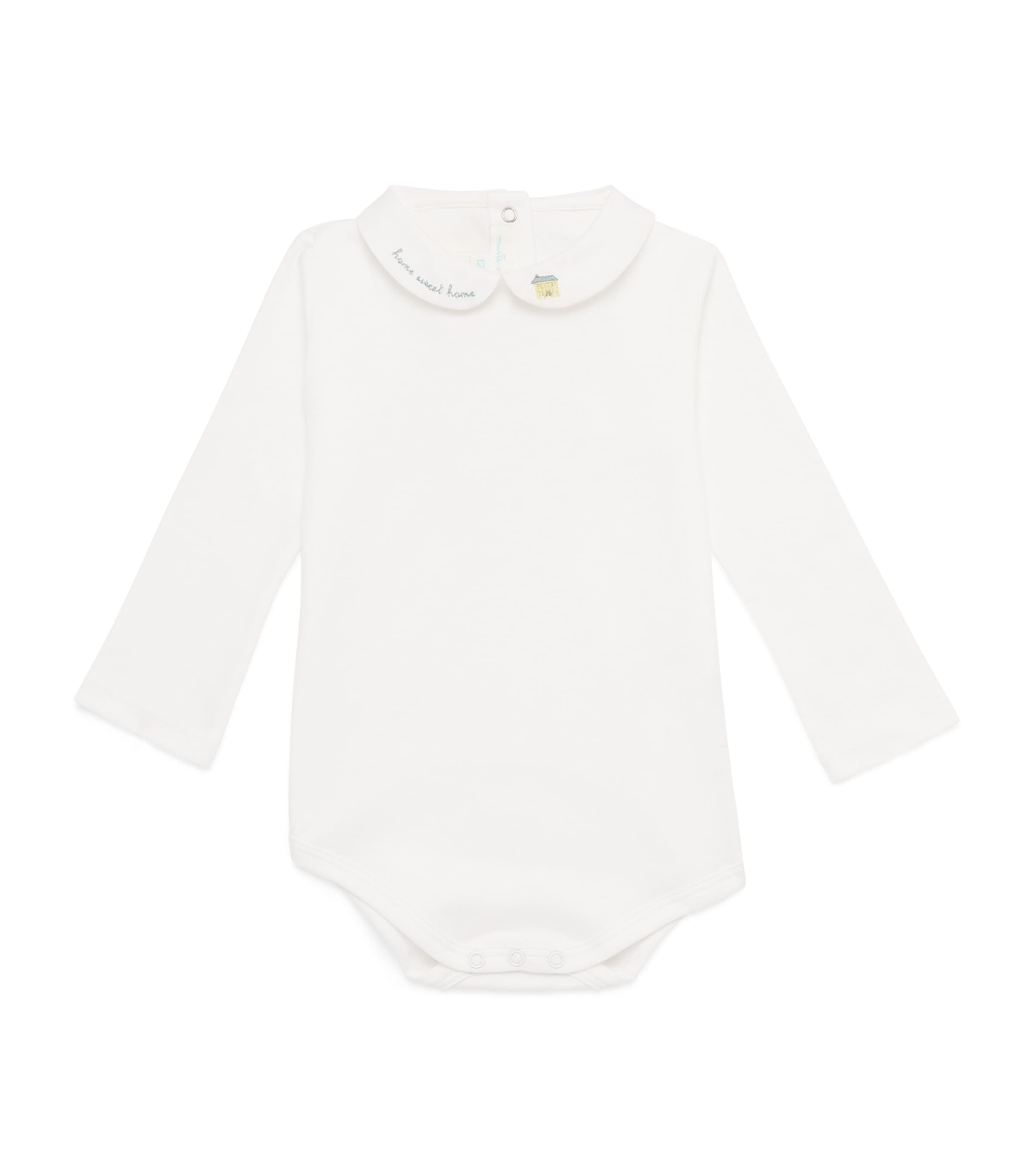 Marie-chantal Kids' Pima Cotton Embroidered Bodysuit