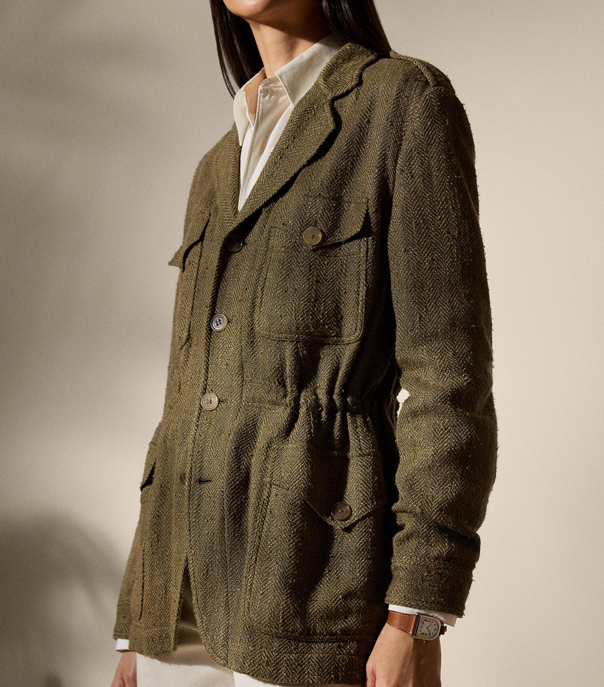 Ralph Lauren Collection Green Silk-Linen Herringbone Schmitt Tweed