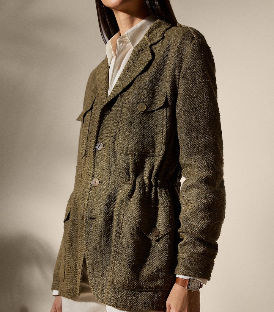 Silk-Linen Herringbone Schmitt Tweed Jacket OLIVE Image 6