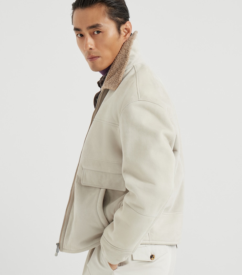 Suede Corduroy-Effect Shearling Bomber Jacket C4245 Image 4