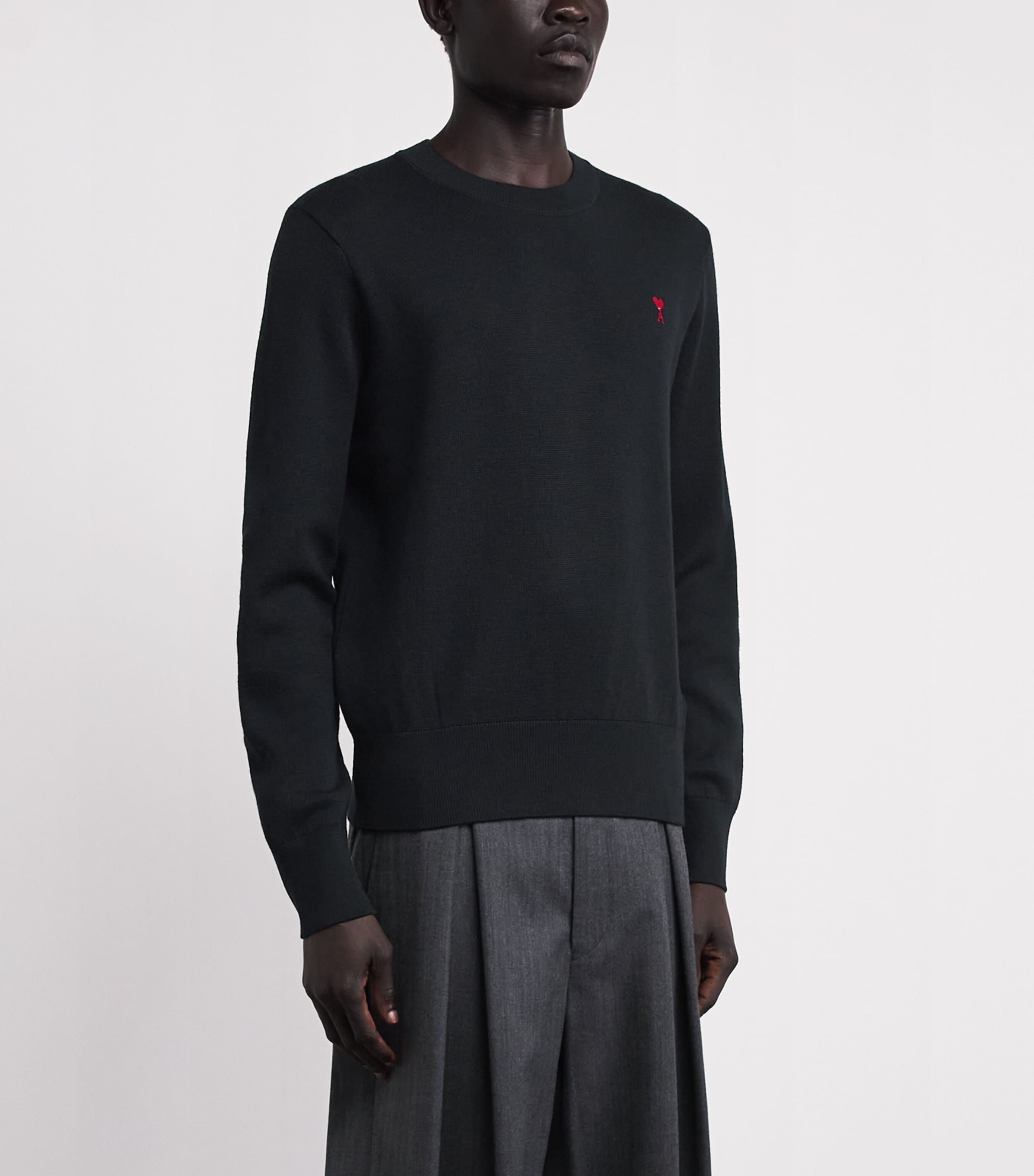 AMI Paris Mens Wool Ami de Coeur Sweater Noir/rouge Image 4