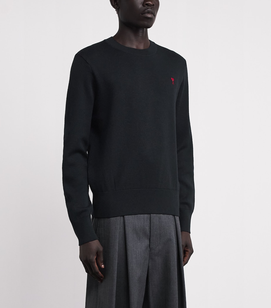 AMI Paris Mens Wool Ami de Coeur Sweater Noir/rouge Image 4