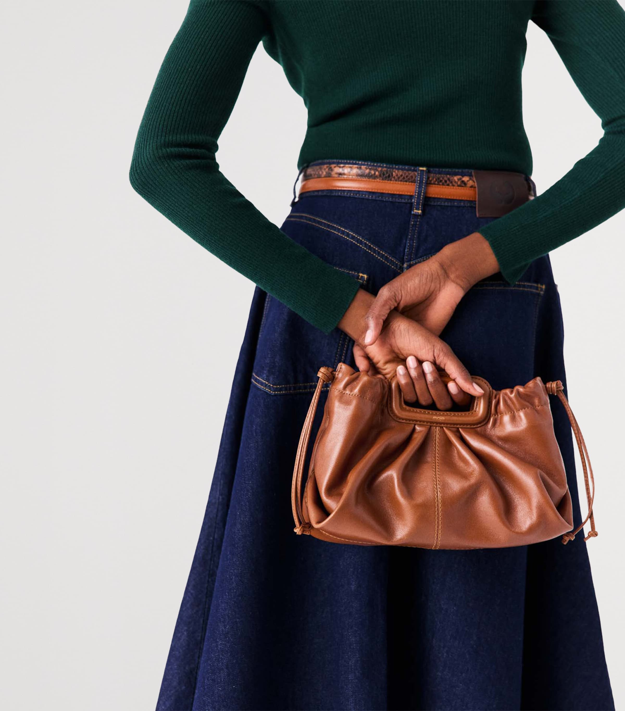 Maje Leather Milpli Clutch Bag Tobacco Image 11