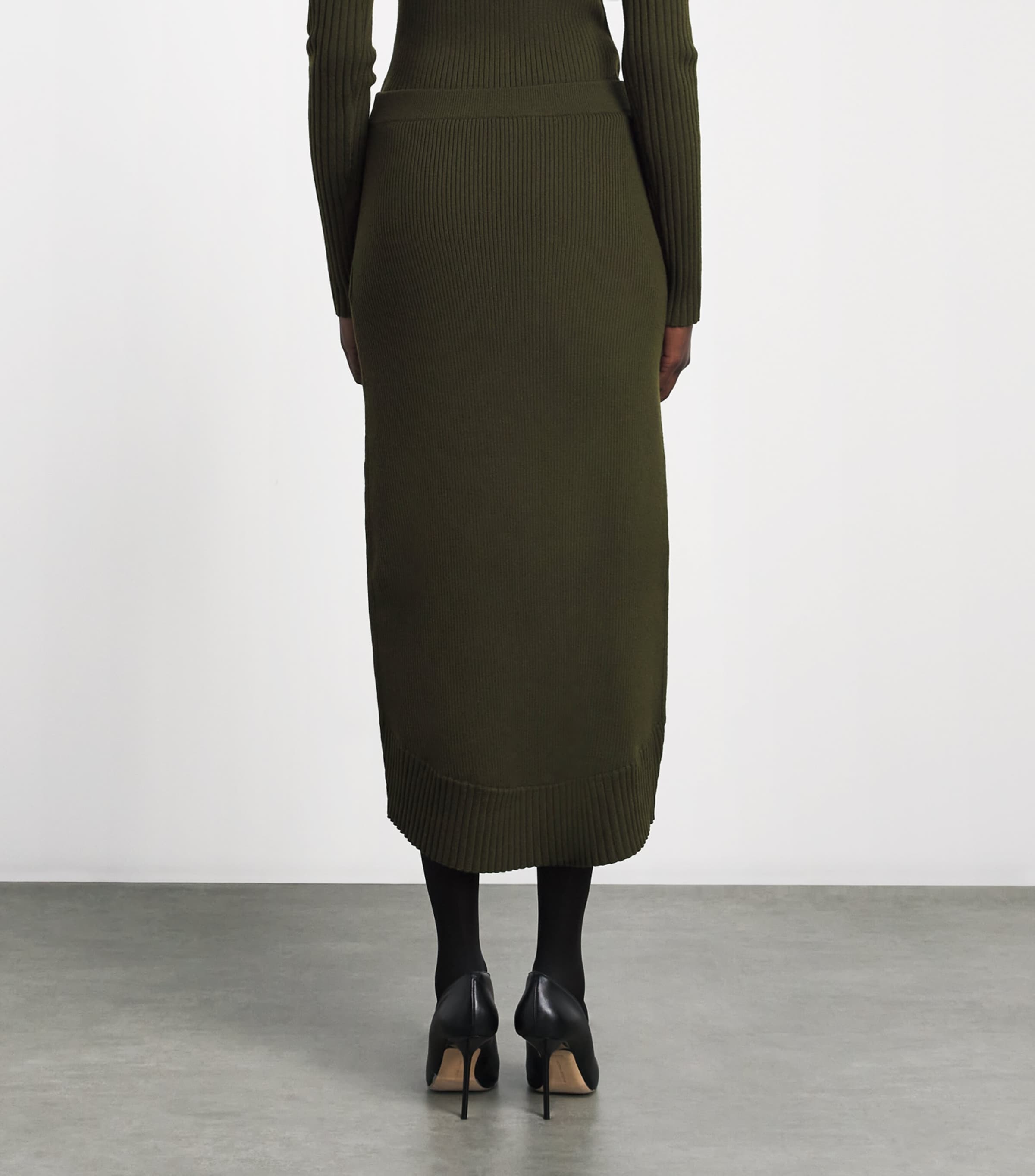 Victoria Beckham Womens Merino Wool-Blend Ribbed Midi Skirt Green Image 5