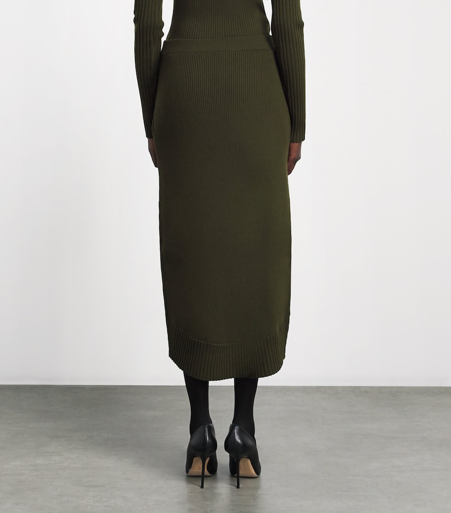 Victoria Beckham Womens Merino Wool-Blend Ribbed Midi Skirt Green Image 5