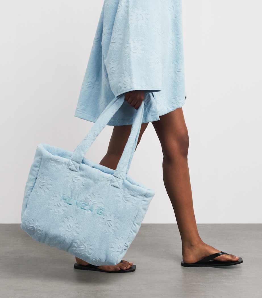 Hunza G Cotton Sunny Tote Bag Metallic Ice Blue Image 4