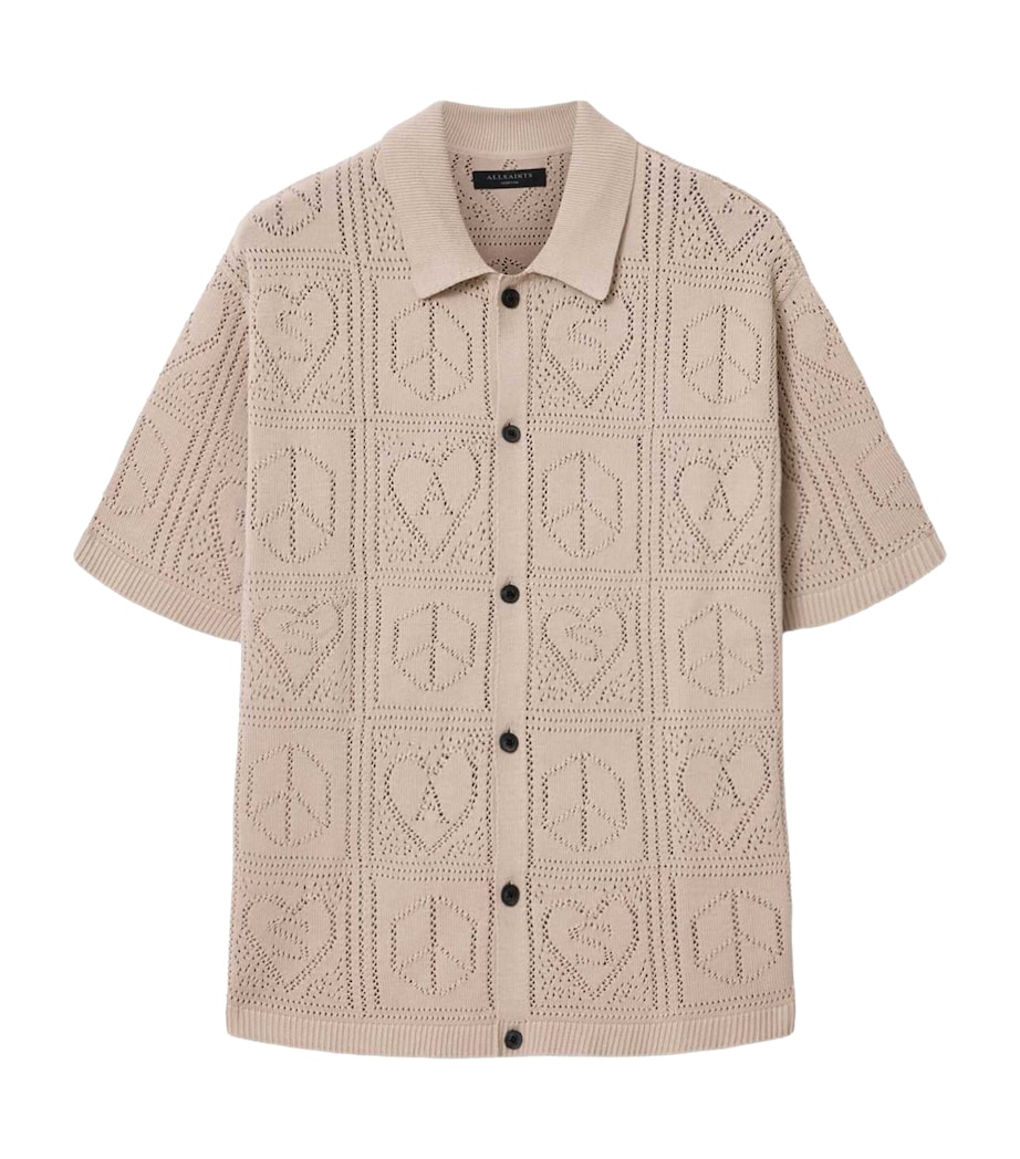 AllSaints Mens Organic Cotton Knitted Shirt Sand Taupe Image 1