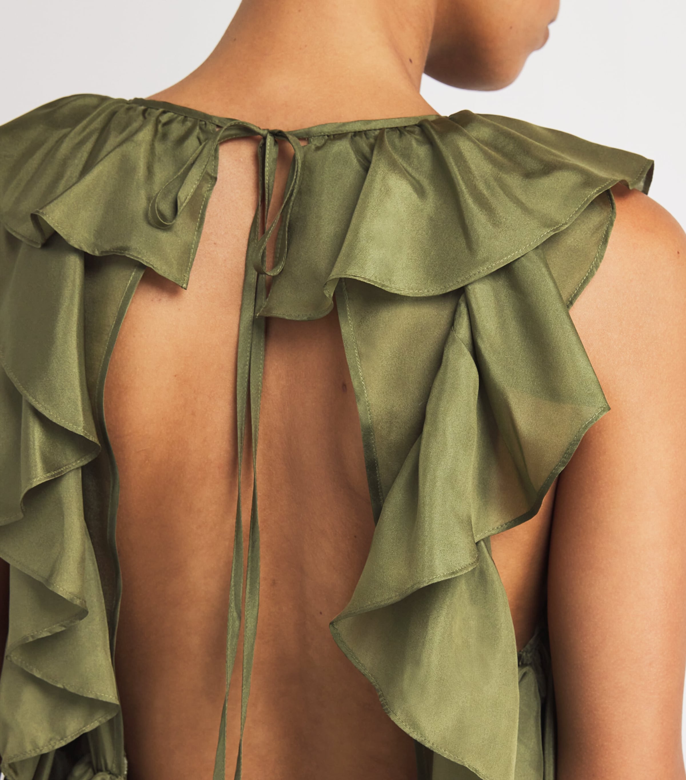 Silk Ruffled Rhiannon Midi Dress OLV/OLIVE Image 6