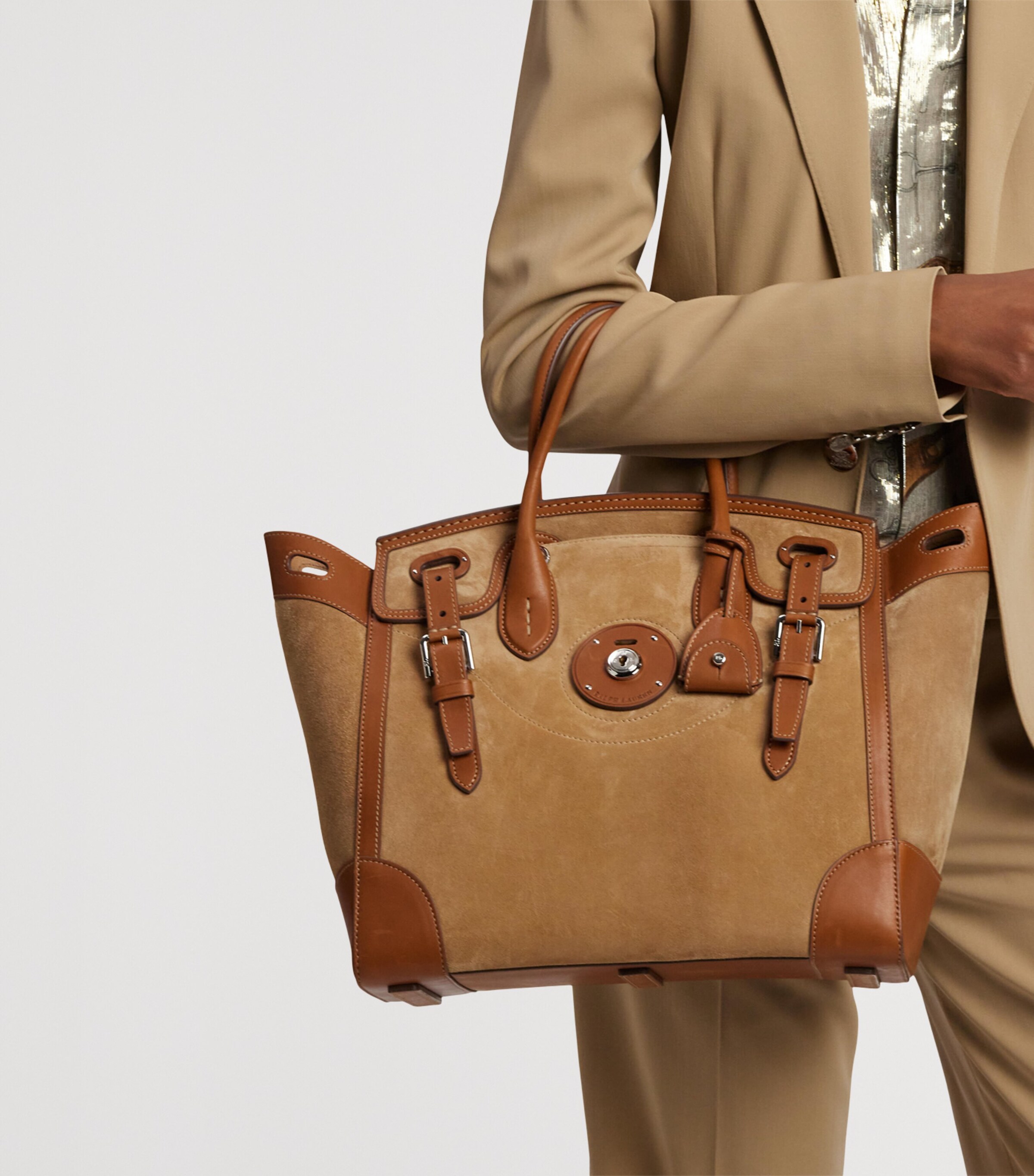 Ralph Lauren Collection Beige Suede Soft Ricky 33 Top-Handle Bag