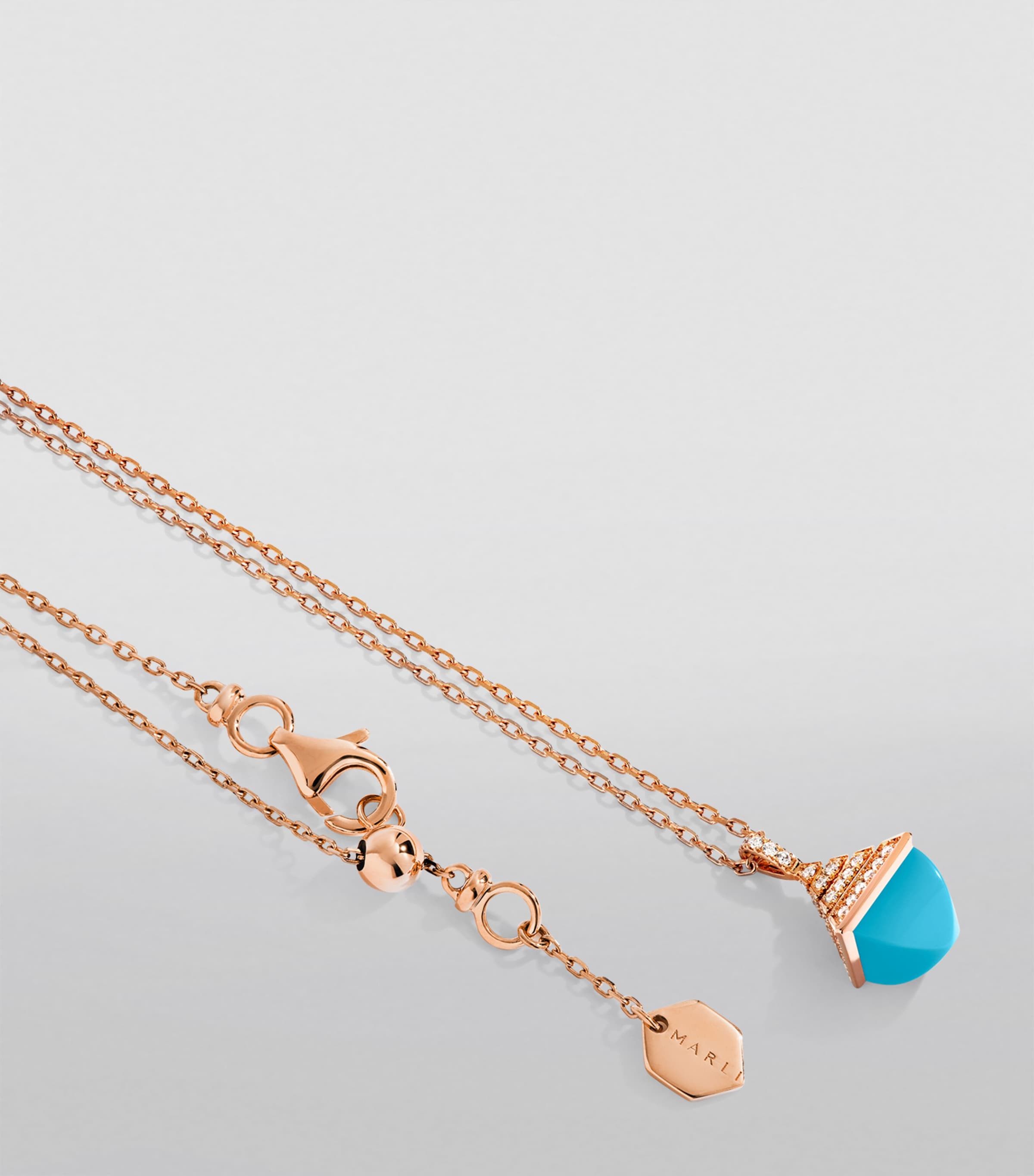 MARLI New York Mini Rose Gold, Diamond and Turquoise Cleo Rev Pendant Necklace Rose Gold Image 2