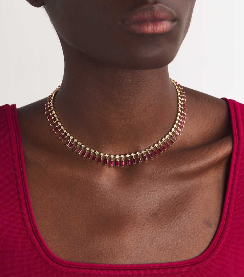 Yellow Gold, Diamond and Ruby Dot Dash Necklace YELLOW GOLD Image 2