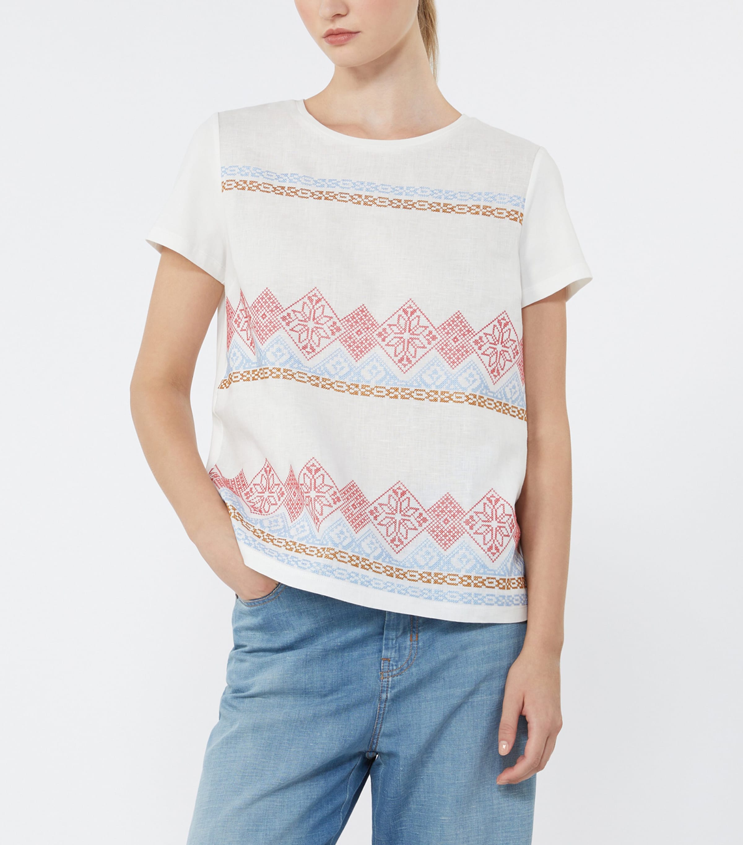 Weekend Max Mara Womens Cotton-Jersey Embroidered T-Shirt White Image 5