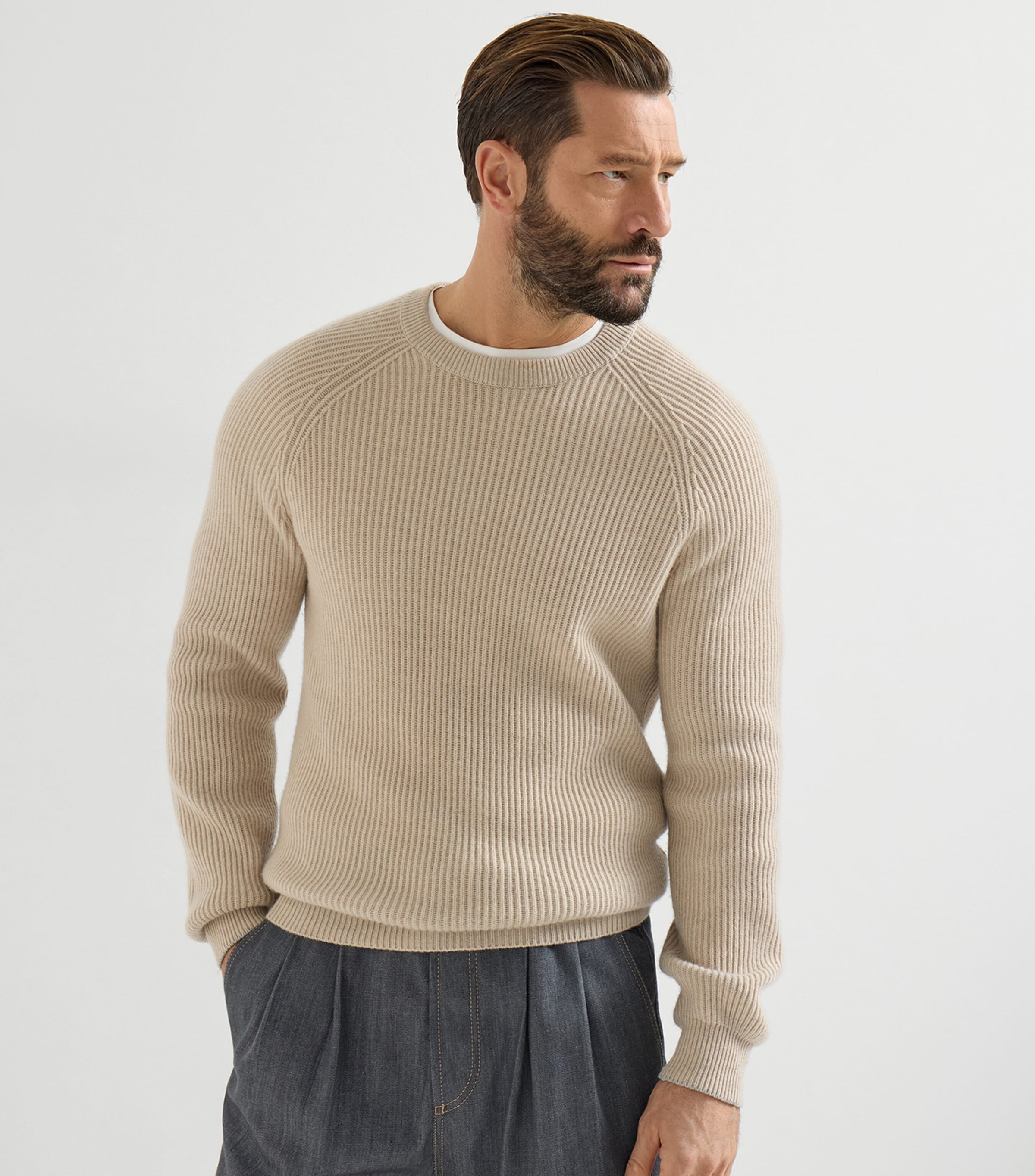 Brunello Cucinelli Mens Cashmere Ribbed Sweater Image 2
