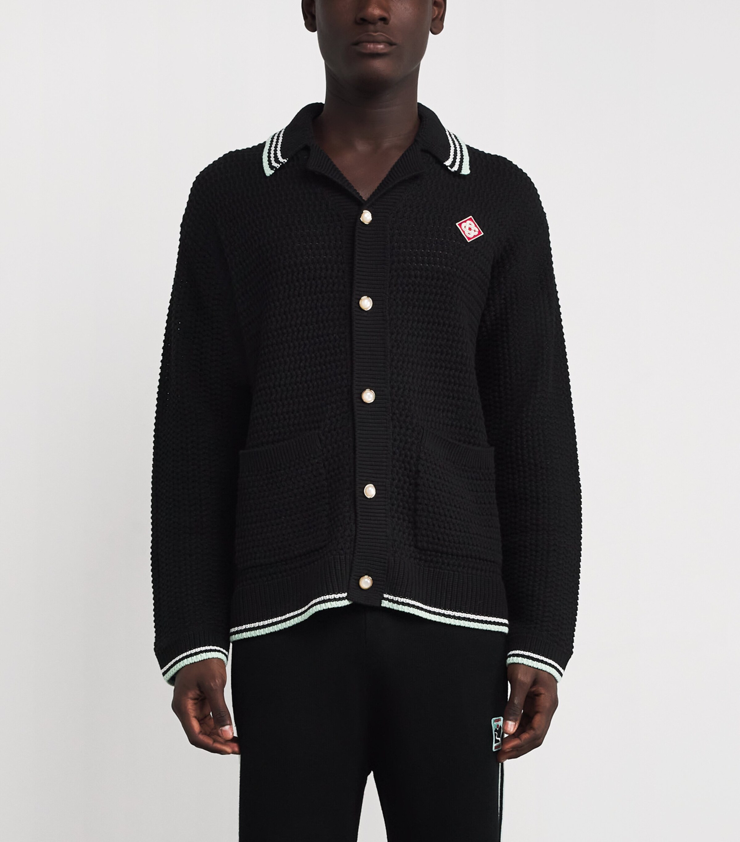 Casablanca Mens Cotton Crochet Monogram Shirt Black Image 3