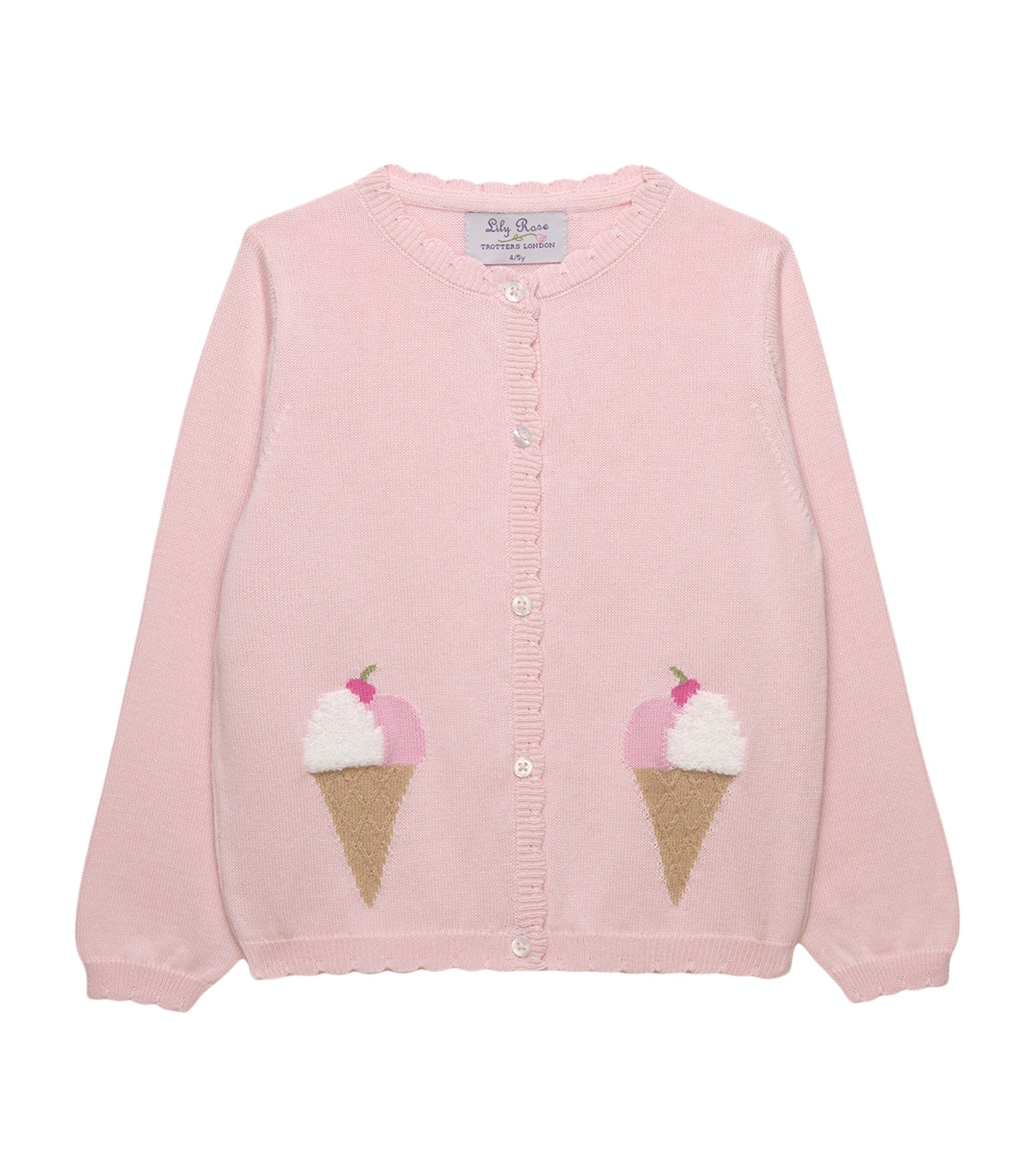 Trotters Cotton Ice Cream Intarsia Cardigan (2-5 Years) Pale Pink/winter Whi Image 1