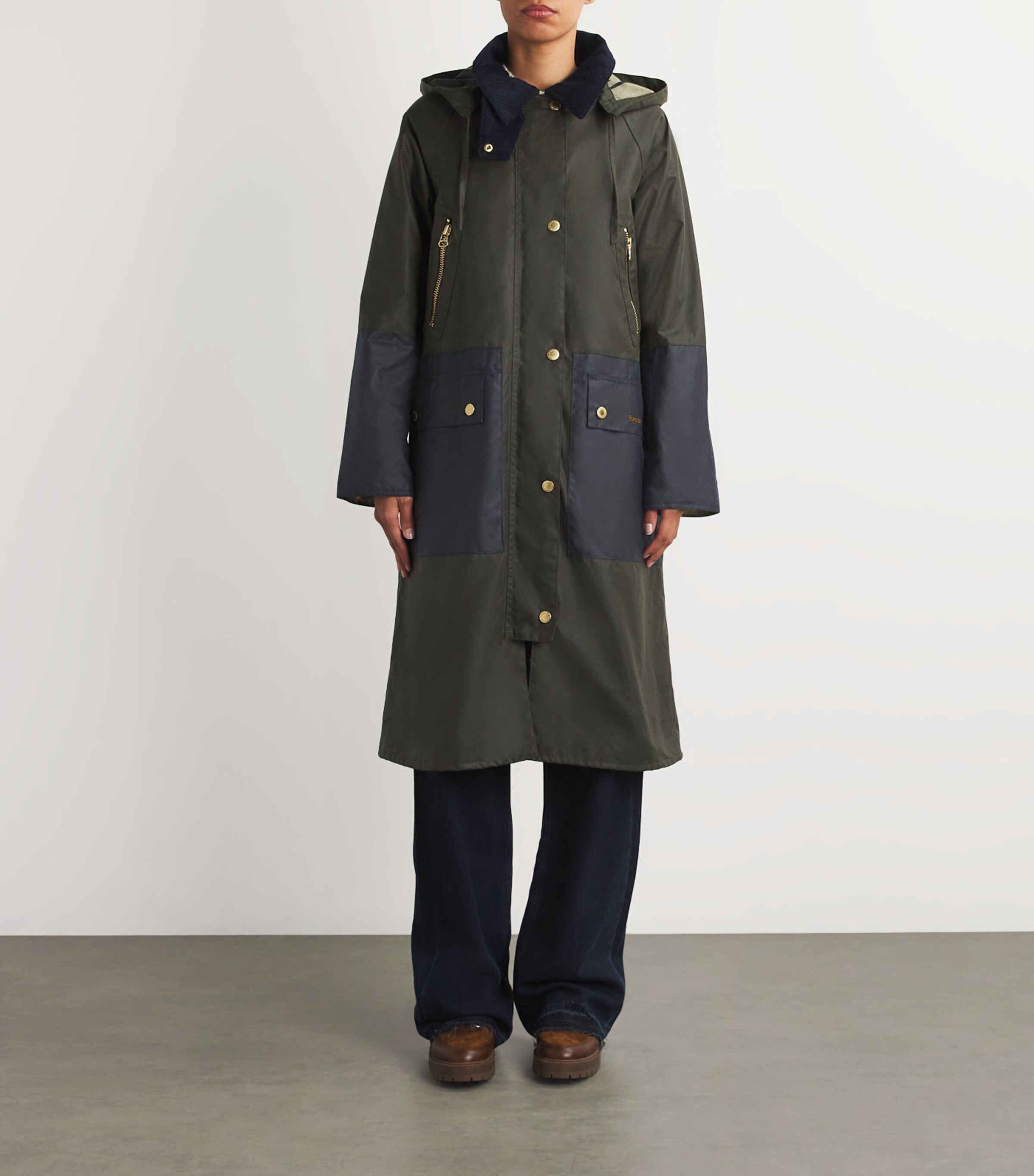 Barbour Womens Waxed Carolyn Jacket Archive Olive/tartan Image 3