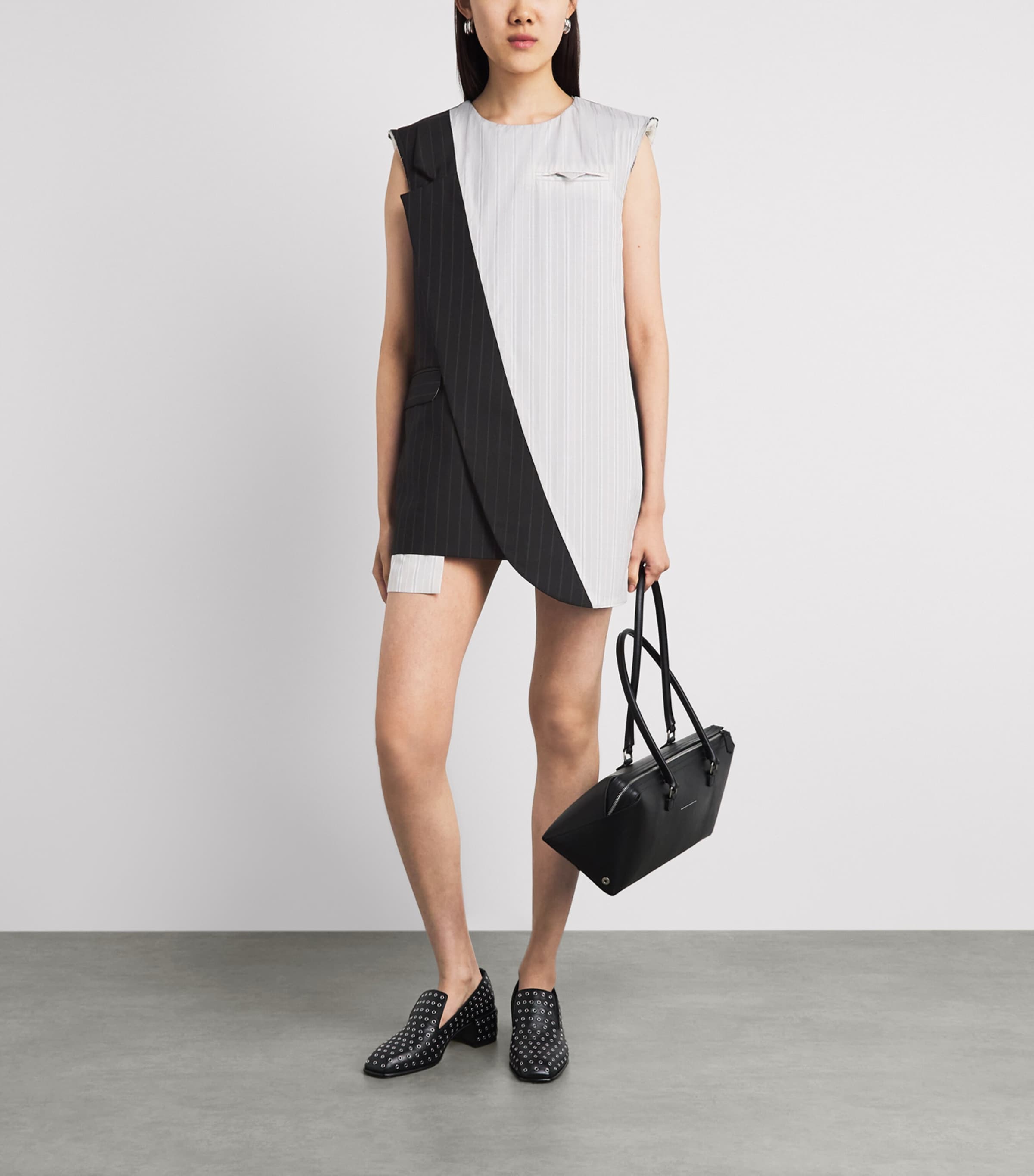 LATE FOR WORK Womens Striped Two-Tone Deconstructed Mini Dress Nvy Str Image 4