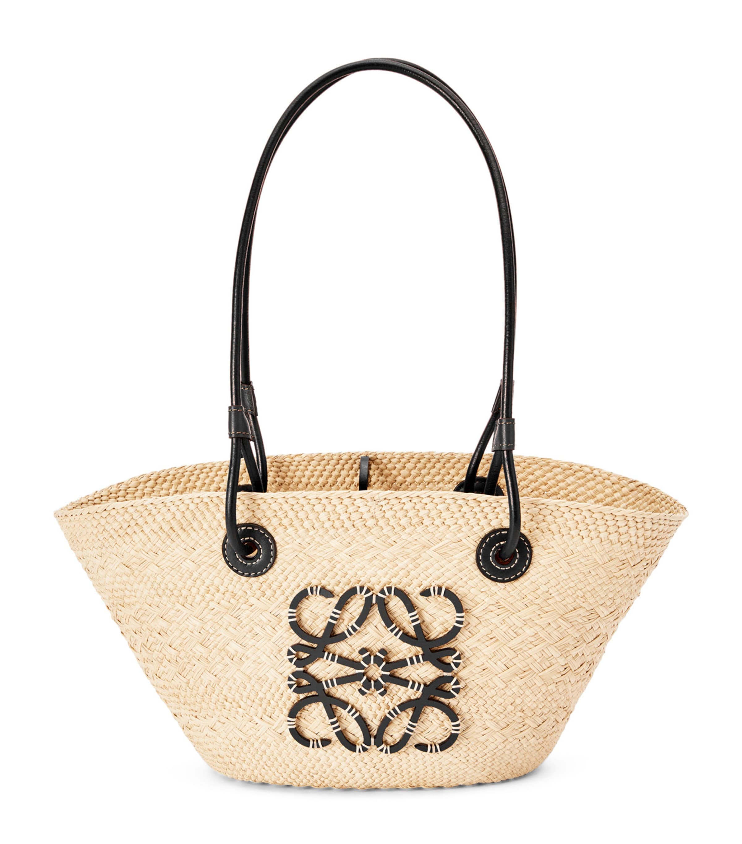Loewe Small Anagram Basket Bag In Iraca Palm And Calfskin In Beige
