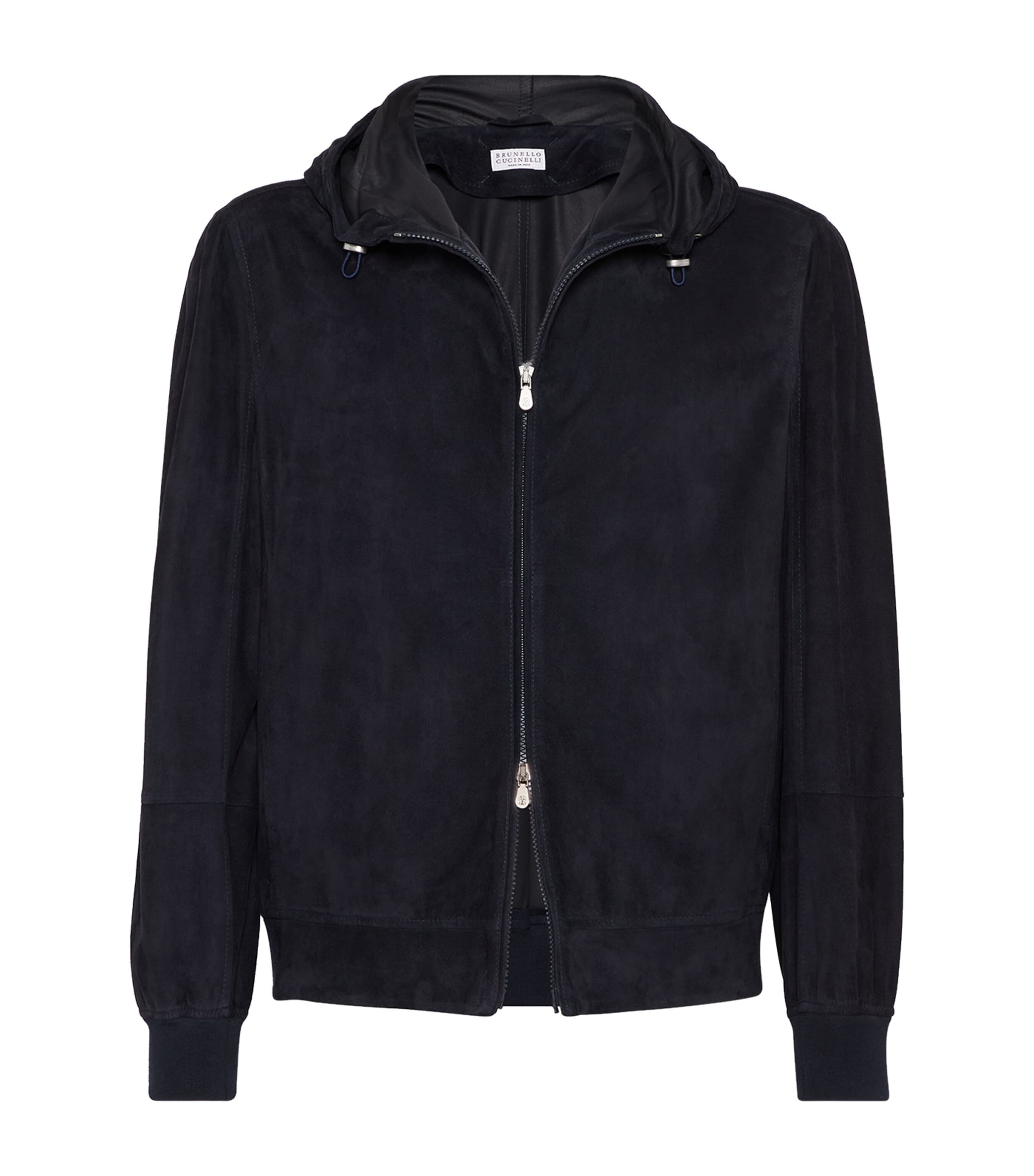 Brunello Cucinelli Suede Bomber Jacket In Blue