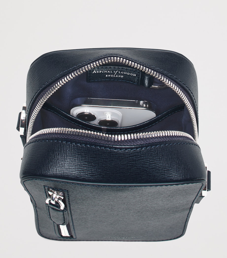 Aspinal Of London Leather Reporter North South Cross-Body Bag Navy Image 5