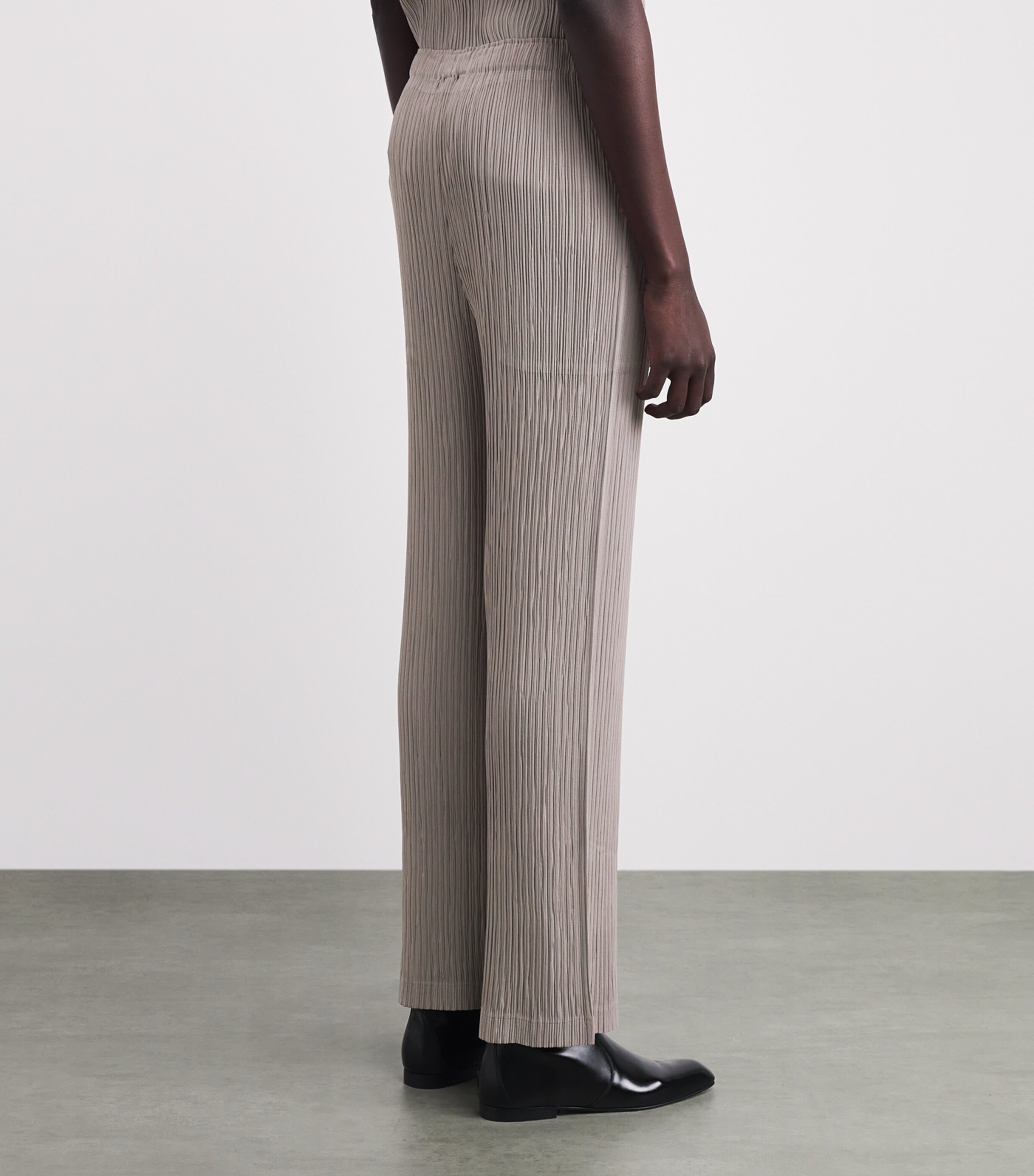 Issey Miyake Womens Hatching Pleats Straight Leg Trousers Greige Image 5