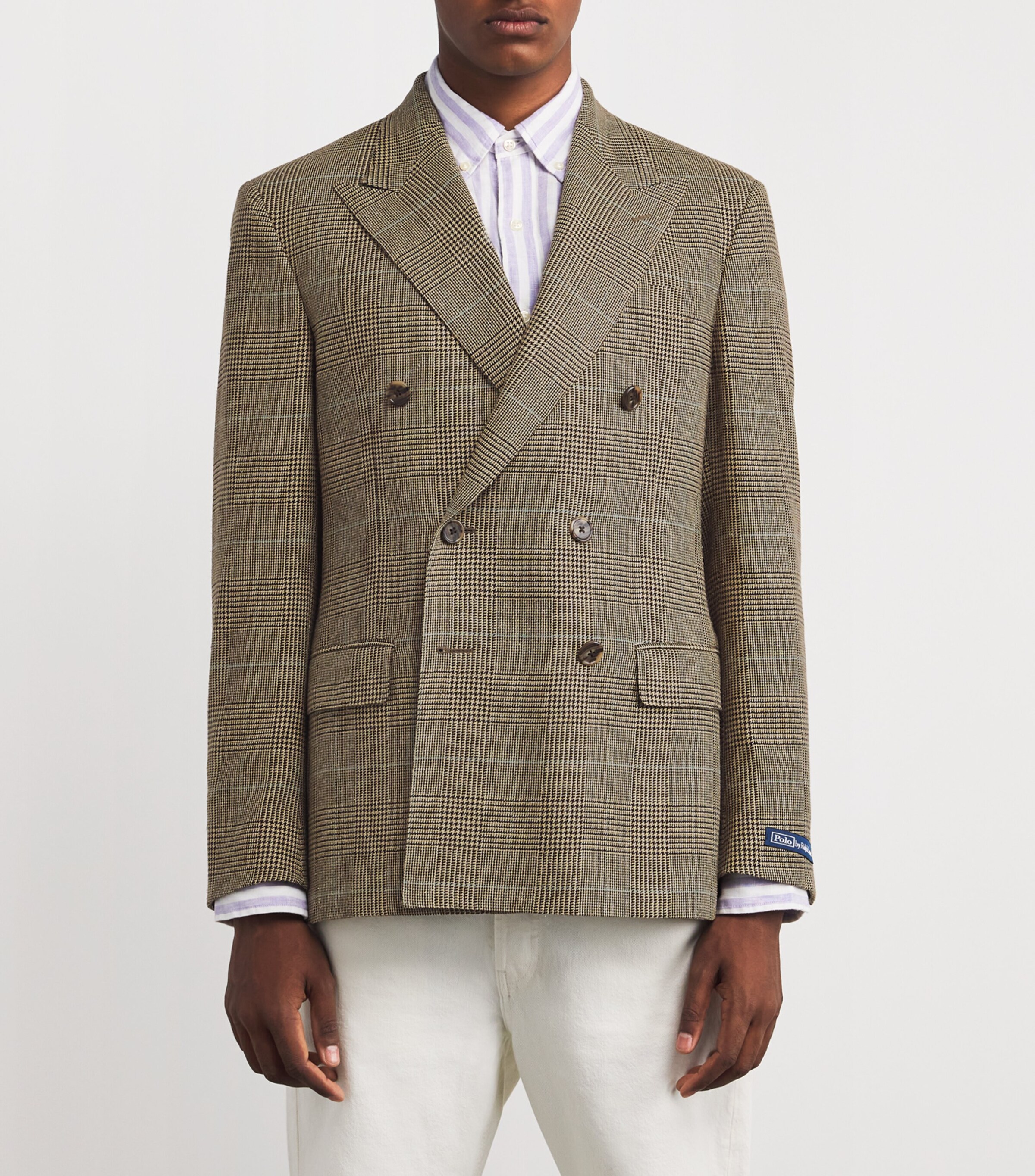 Polo Ralph Lauren Mens Linen-Blend Glenplaid Check Blazer Brown Image 3